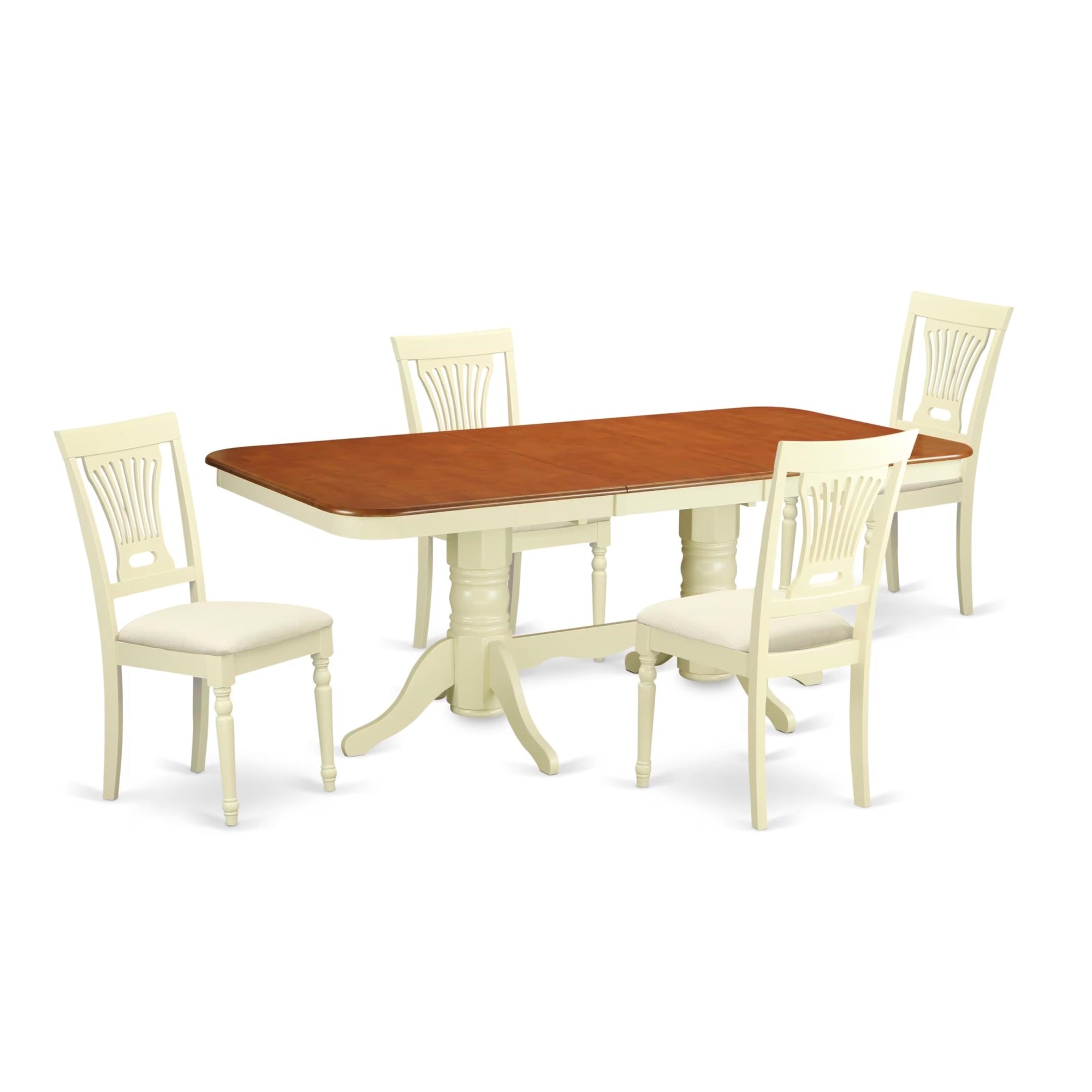 Casafoyer Napl5-Whi-C 5 Piece Dining Room Table Set Includes A Rectangle Kitchen Table With  Leaf And 4 Linen Fabric Upholstered Dining Chairs, 40X78 Inch, Buttermilk & Cherry
