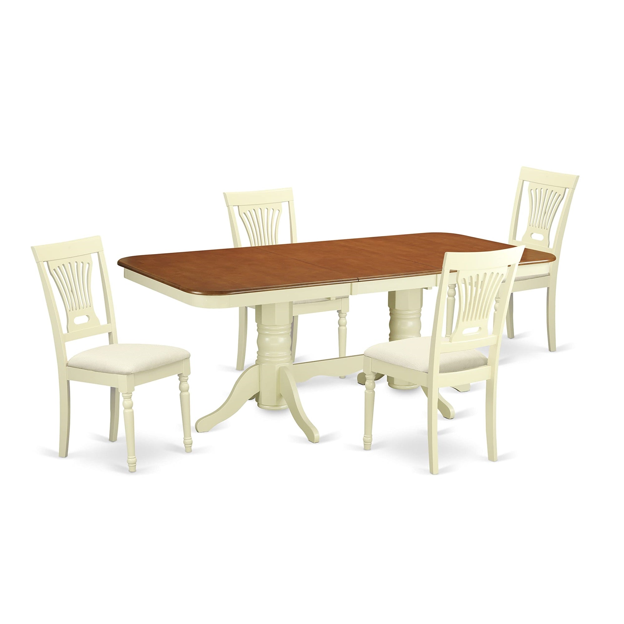 Ergode Napl5-Whi-C, Napoleon 5 Piece Room Set, Rectangle Kitchen Table With Butterfly Leaf, 4 Linen Fabric Dining Chairs, 40X78 Inch