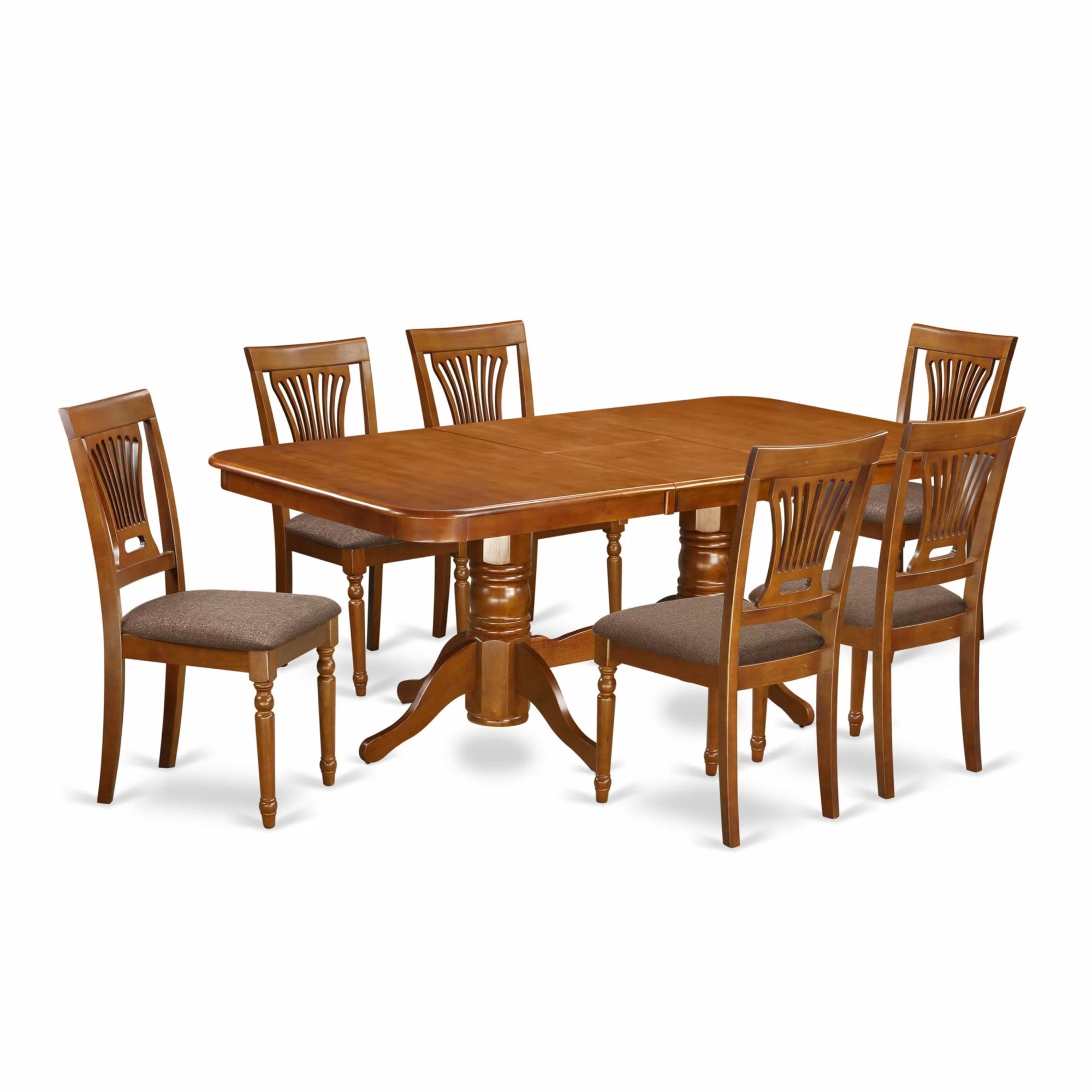 Casafoyer Napl7-Sbr-C 7 Piece Dinette Set Consist Of A Rectangle Dining Room Table With  Leaf And 6 Linen Fabric Kitchen Dining Chairs, 40X78 Inch, Saddle Brown