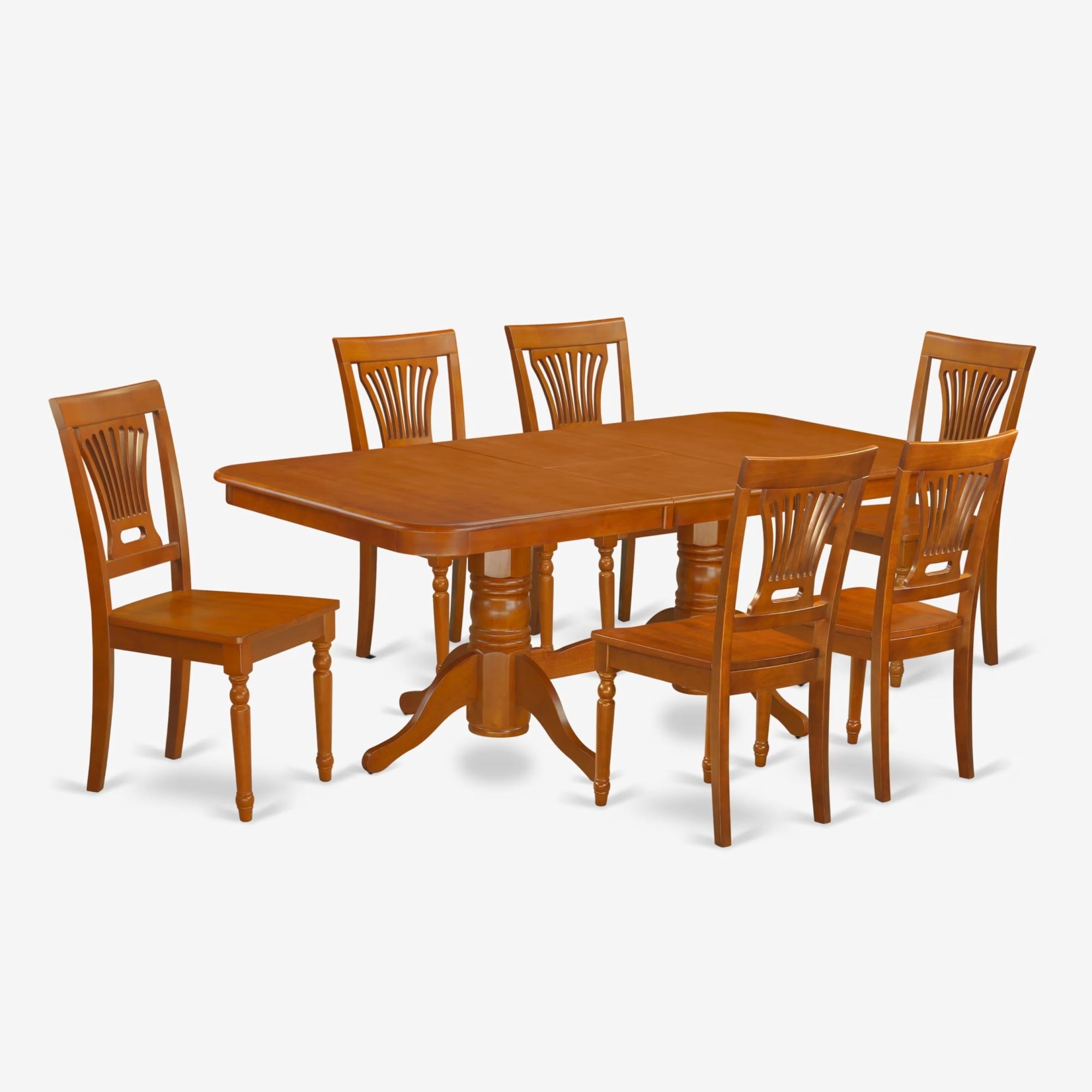 Casafoyer Napl7-Sbr-W 7 Piece Kitchen Table & Chairs Set Consist Of A Rectangle Dining Table With  Leaf And 6 Dining Room Chairs, 40X78 Inch, Saddle Brown