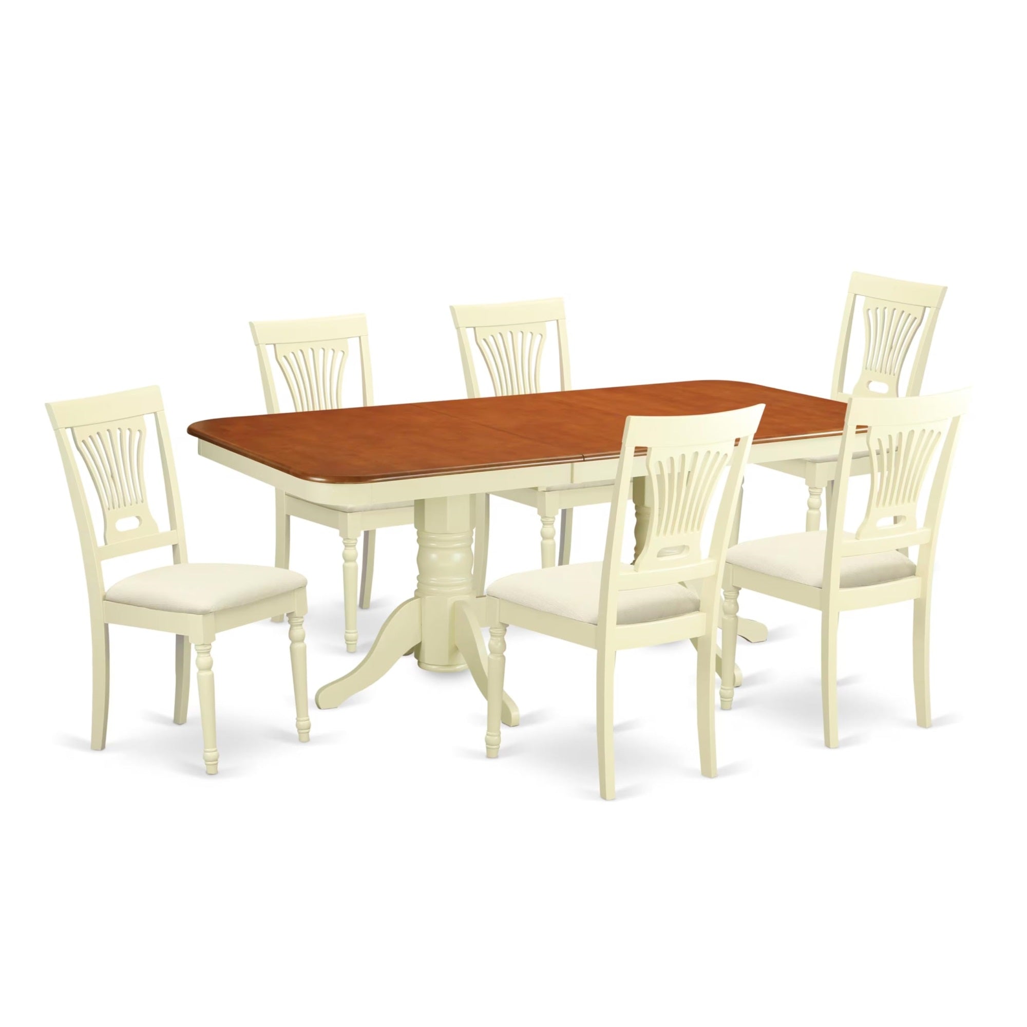 Casafoyer Napl7-Whi-C 7 Piece Kitchen Table Set Consist Of A Rectangle Dining Table With  Leaf And 6 Linen Fabric Upholstered Dining Chairs, 40X78 Inch, Buttermilk & Cherry
