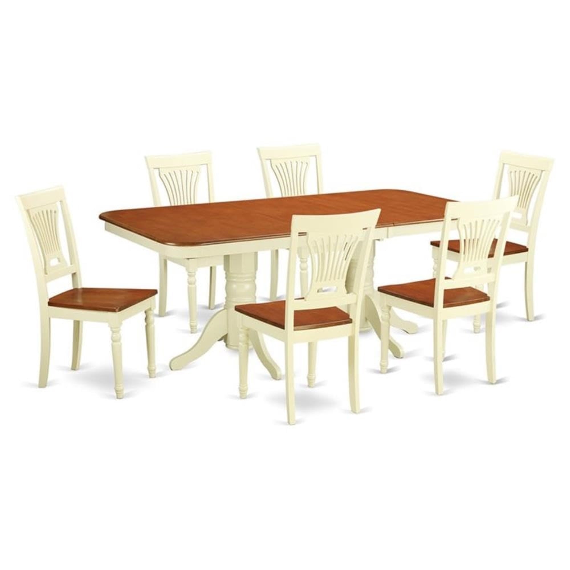 Casafoyer Napl7-Whi-W 7 Piece Modern Dining Table Set Consist Of A Rectangle Wooden Table With  Leaf And 6 Dining Chairs, 40X78 Inch, Buttermilk & Cherry