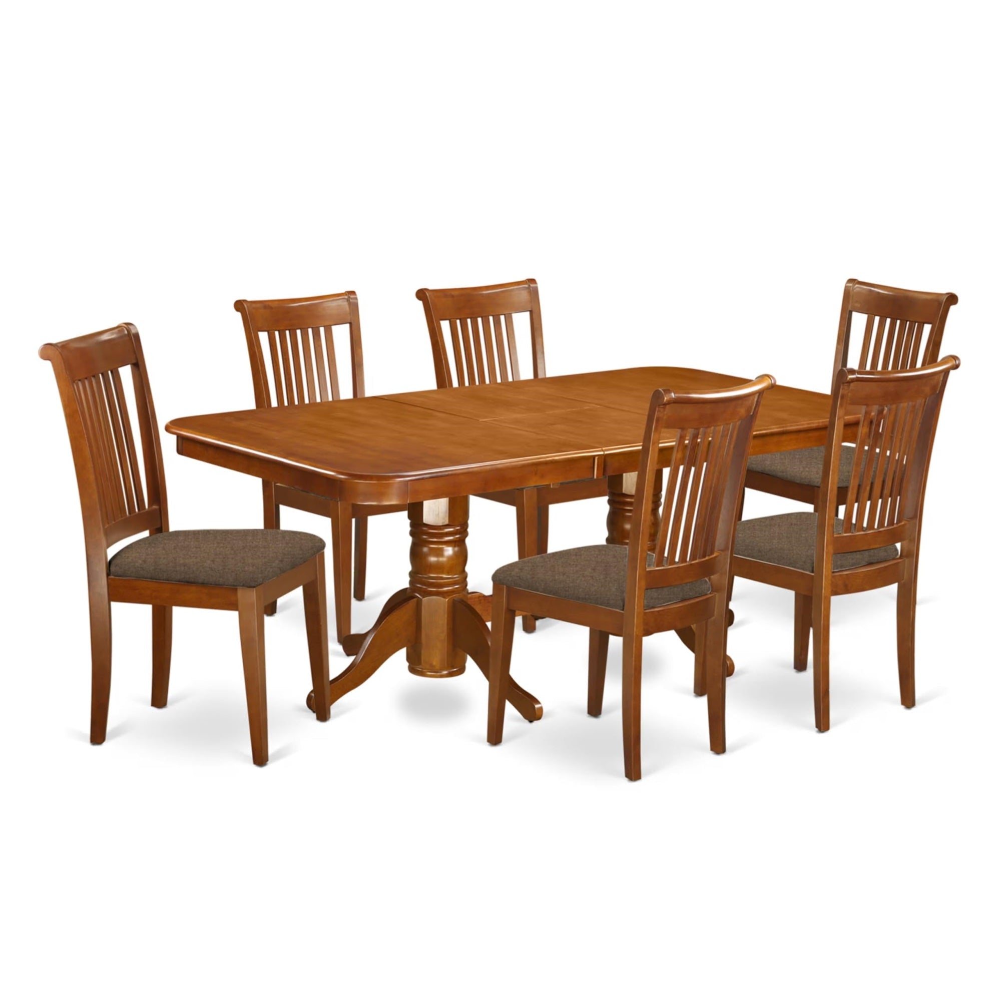 Casafoyer Napo7-Sbr-C Napoleon 7 Piece Kitchen Set Consist Of A Rectangle Wooden Table With  Leaf And 6 Linen Fabric Dining Chairs, 40X78 Inch
