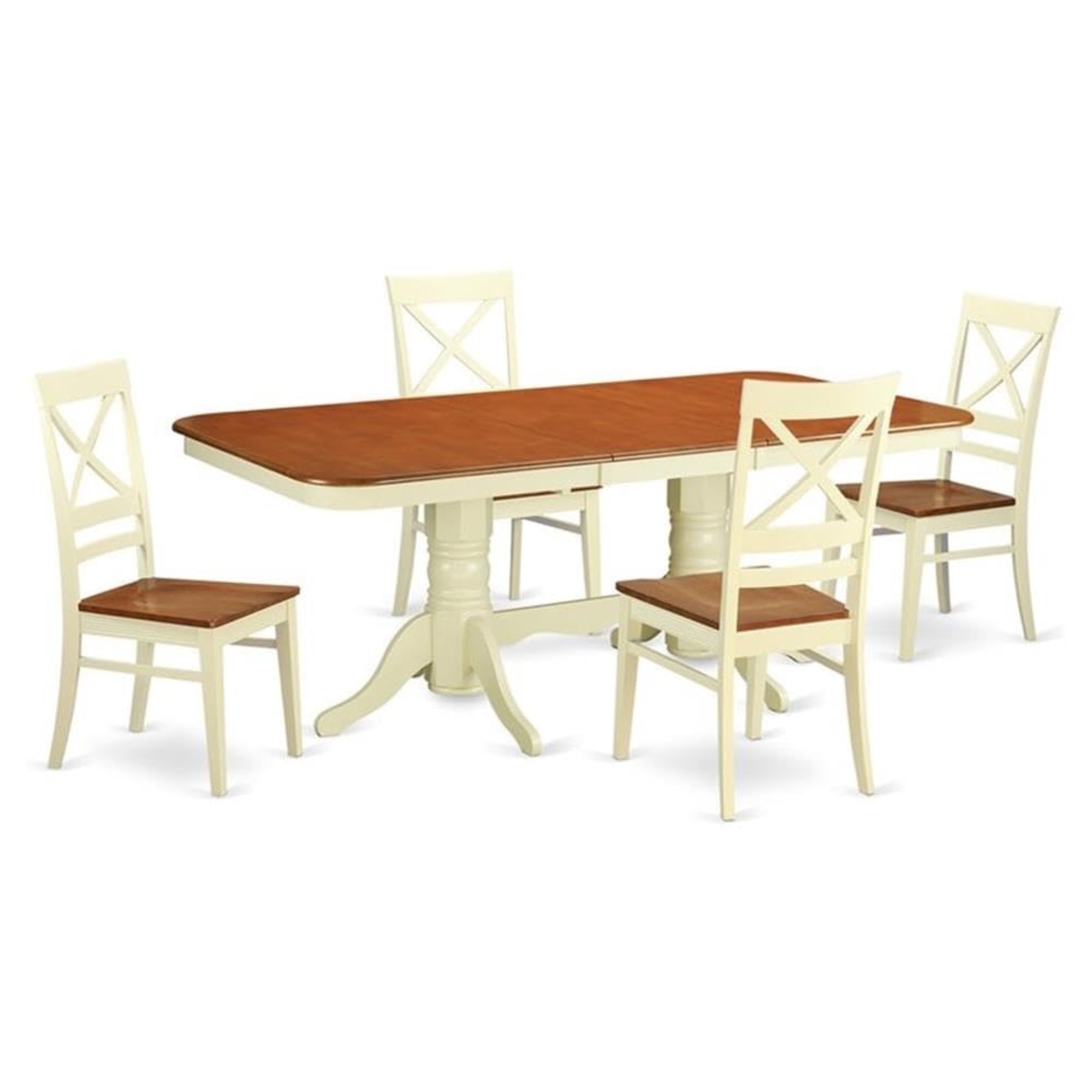 Casafoyer Naqu5-Whi-W 5 Piece Kitchen Table Set For 4 Includes A Rectangle Dining Room Table With  Leaf And 4 Solid Wood Seat Chairs, 40X78 Inch, Buttermilk & Cherry