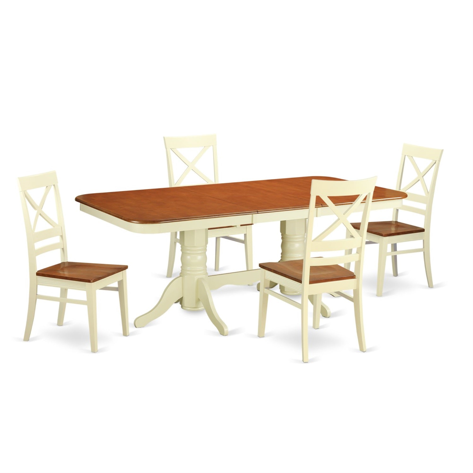 Ergode Naqu5-Whi-W, 5-Piece Kitchen Dining Table Set, Rectangle Table With Butterfly Leaf, 4 Cross Back Chairs, Wood Seat, Buttermilk & Cherry, 40X78 Inch