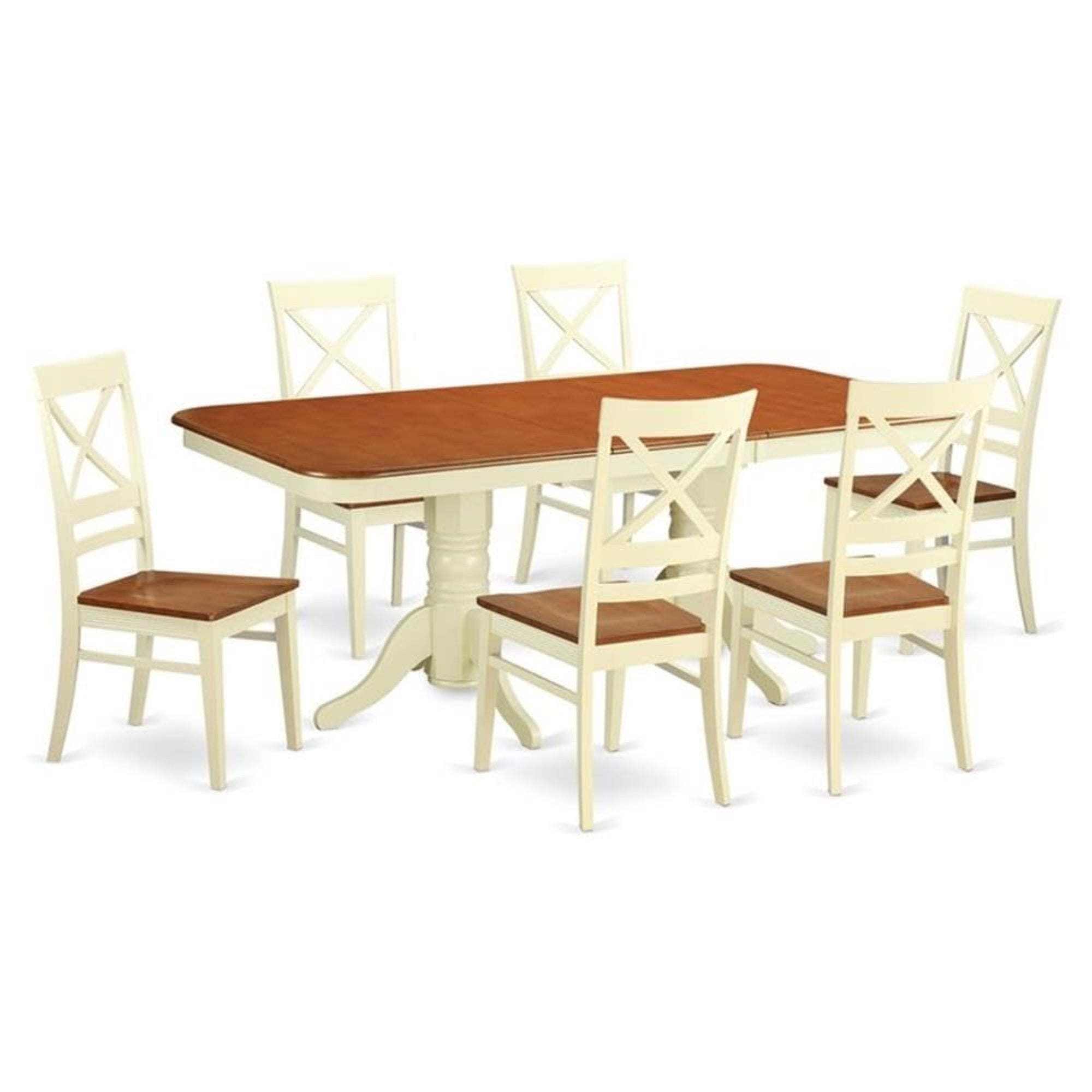 Casafoyer Naqu7-Whi-W 7 Piece Kitchen Table & Chairs Set Consist Of A Rectangle Dining Table With  Leaf And 6 Dining Room Chairs, 40X78 Inch, Buttermilk & Cherry