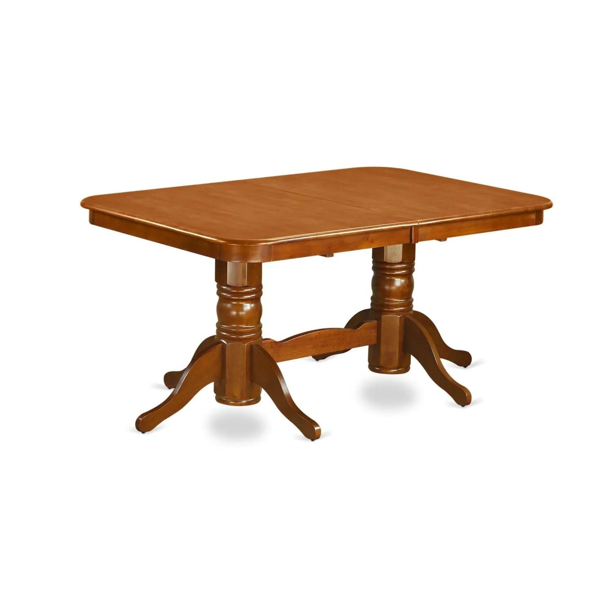 Casafoyer Napoleon Dining Rectangle Wooden Table Top With  Leaf & Double Pedestal Base, 40X78 Inch, Saddle Brown