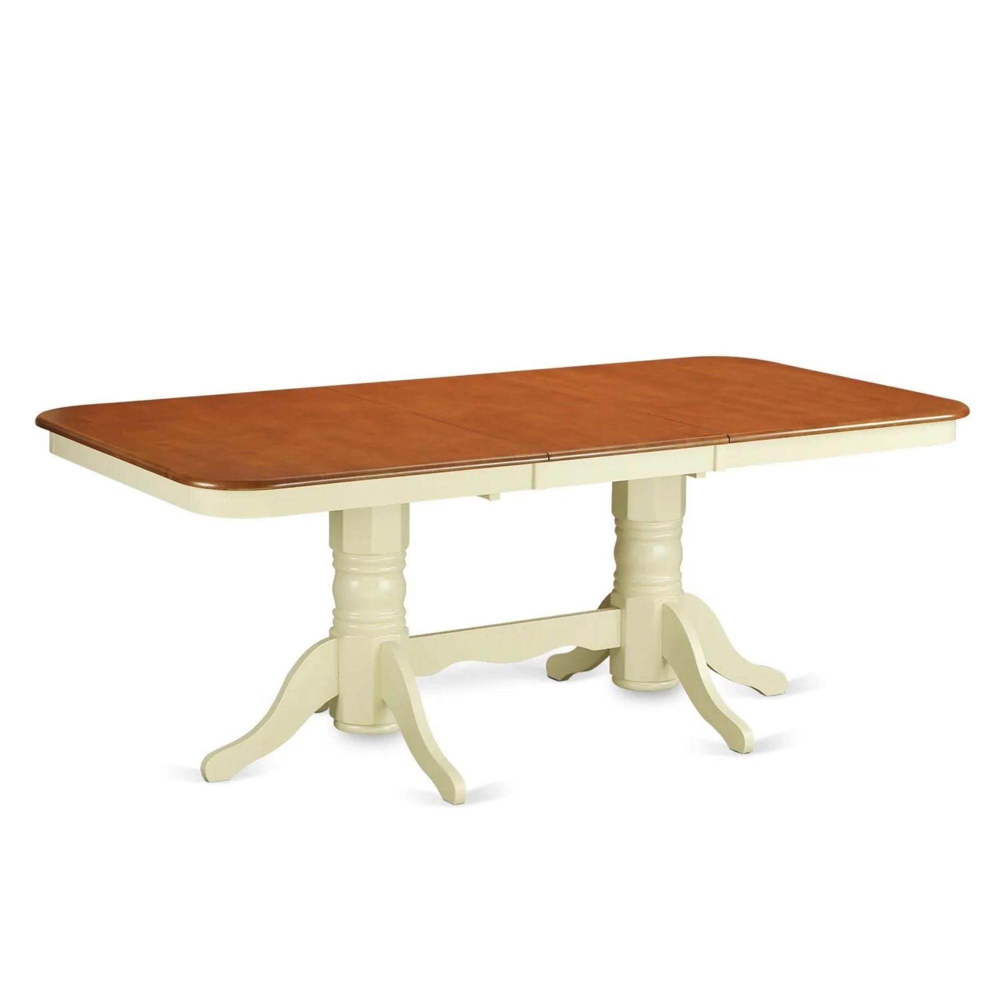 Casafoyer Nat-Whi-Tp Napoleon Kitchen Table - A Rectangle Dining Table Top With  Leaf & Double Pedestal Base, 40X78 Inch, Buttermilk & Cherry