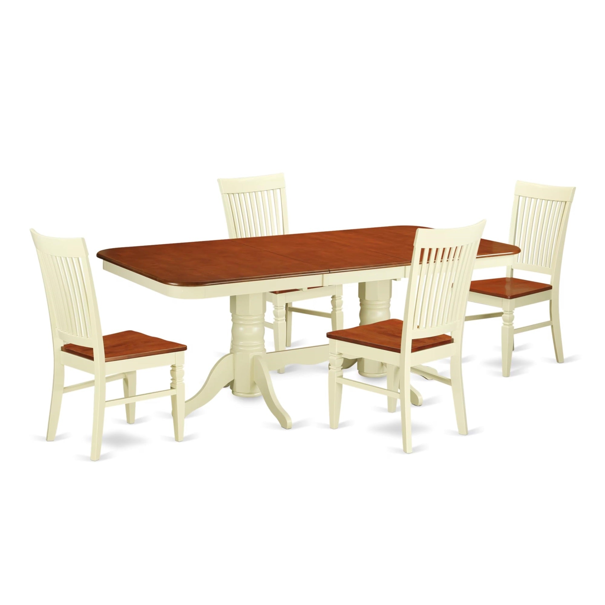 Casafoyer Nawe5-Bmk-W 5 Piece Modern Dining Table Set Includes A Rectangle Wooden Table With  Leaf And 4 Dining Room Chairs, 40X78 Inch, Buttermilk & Cherry