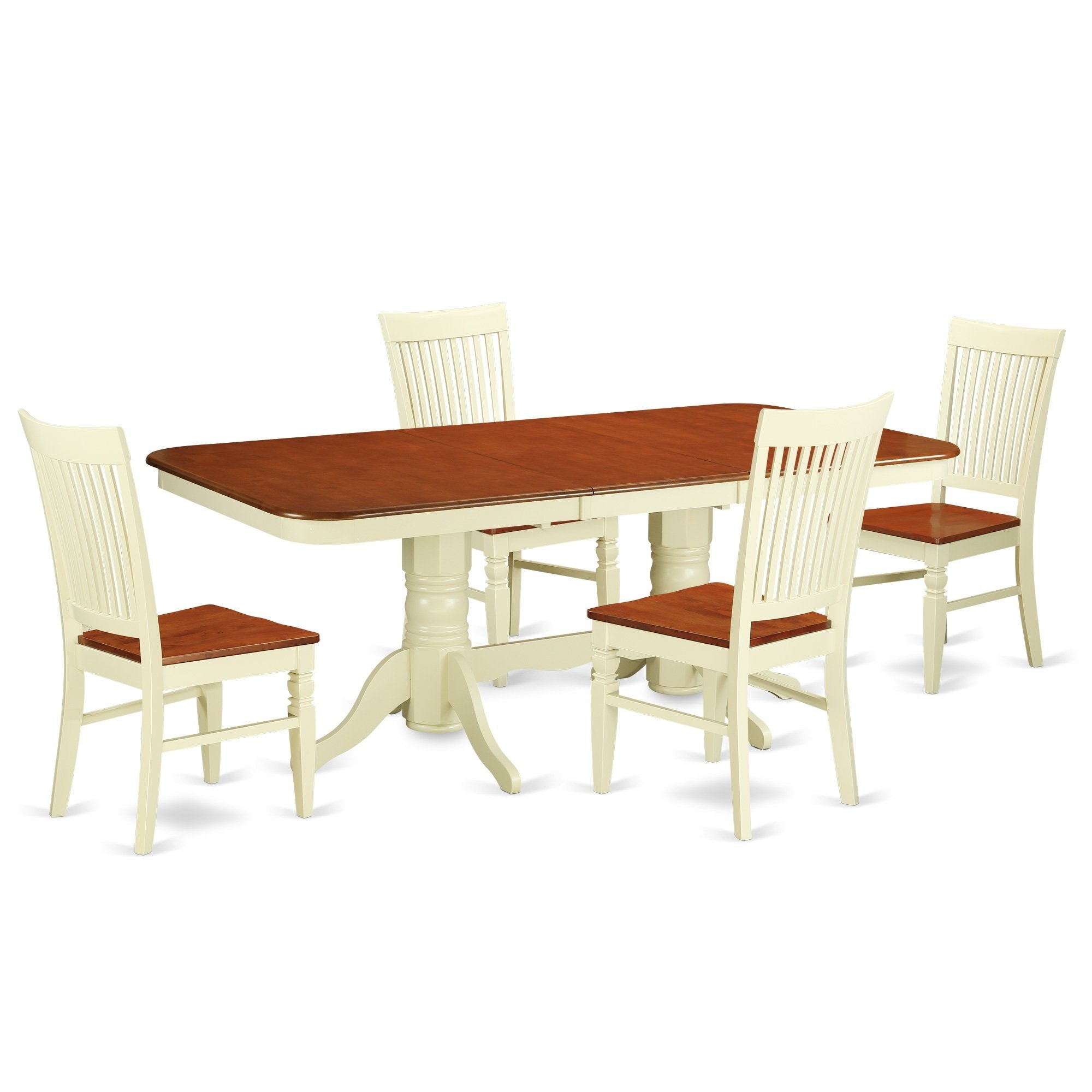 Ergode Nawe5-Bmk-W, 5-Piece Modern Kitchen Dining Table Set, Rectangle Wooden Table With Butterfly Leaf, 4 Dining Chairs, Buttermilk & Cherry, 40X78 Inch