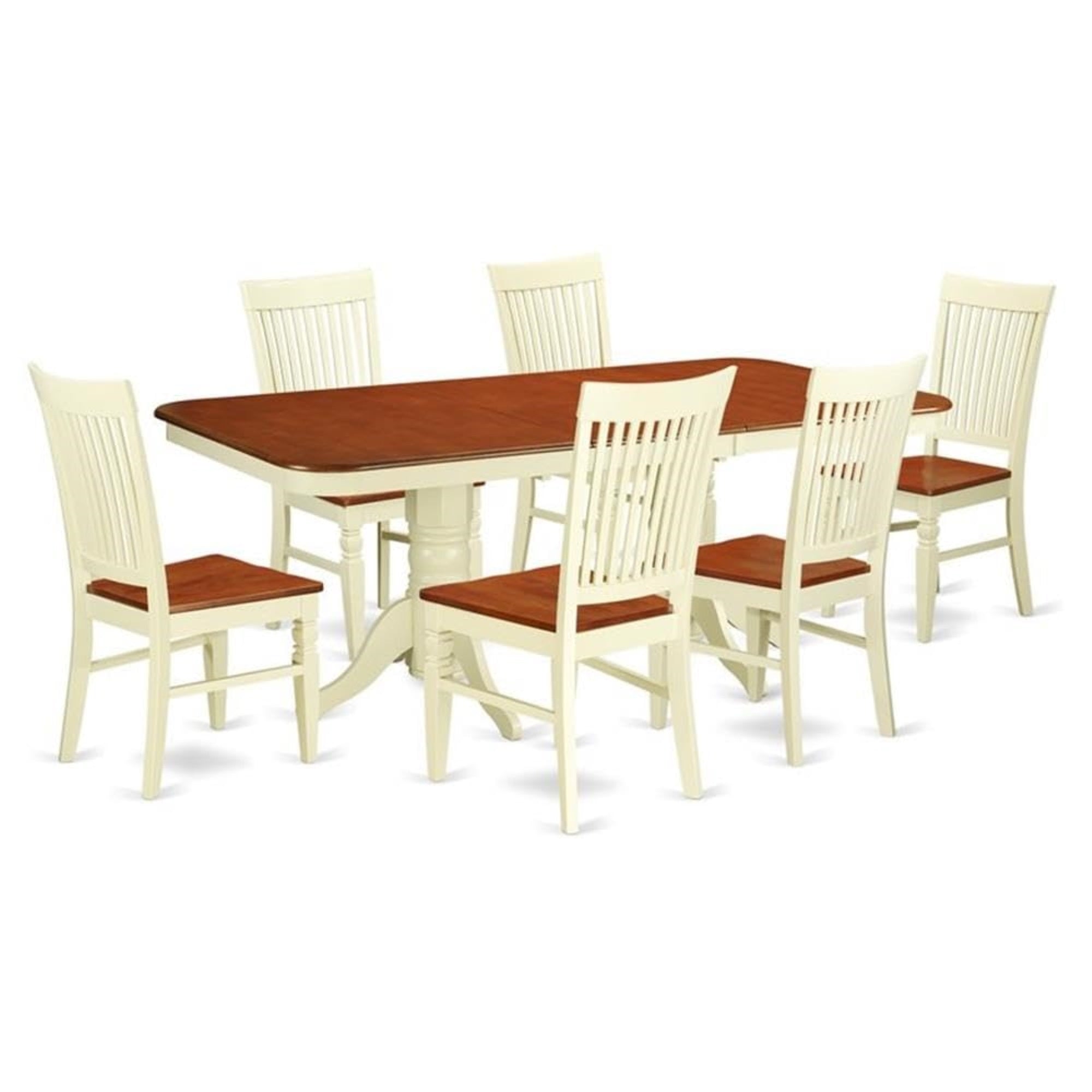 Casafoyer Nawe7-Bmk-W 7 Piece Dining Table Set Consist Of A Rectangle Dining Room Table With  Leaf And 6 Wooden Seat Chairs, 40X78 Inch, Buttermilk & Cherry