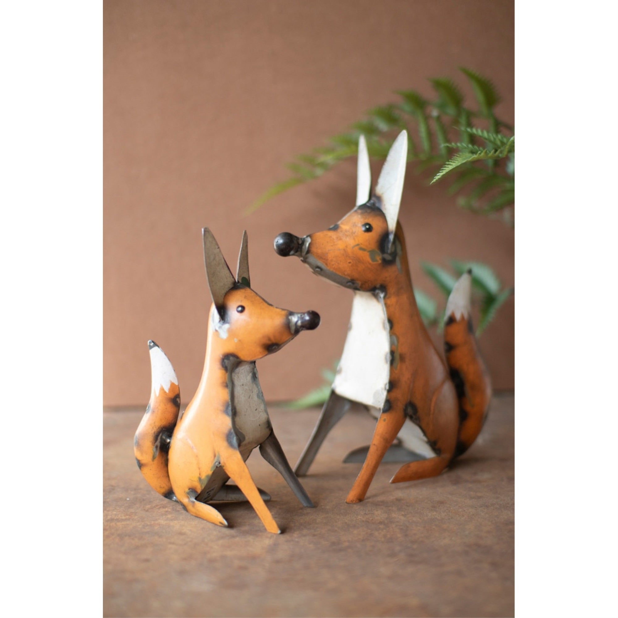 SET OF TWO RECYCLED IRON FOXES