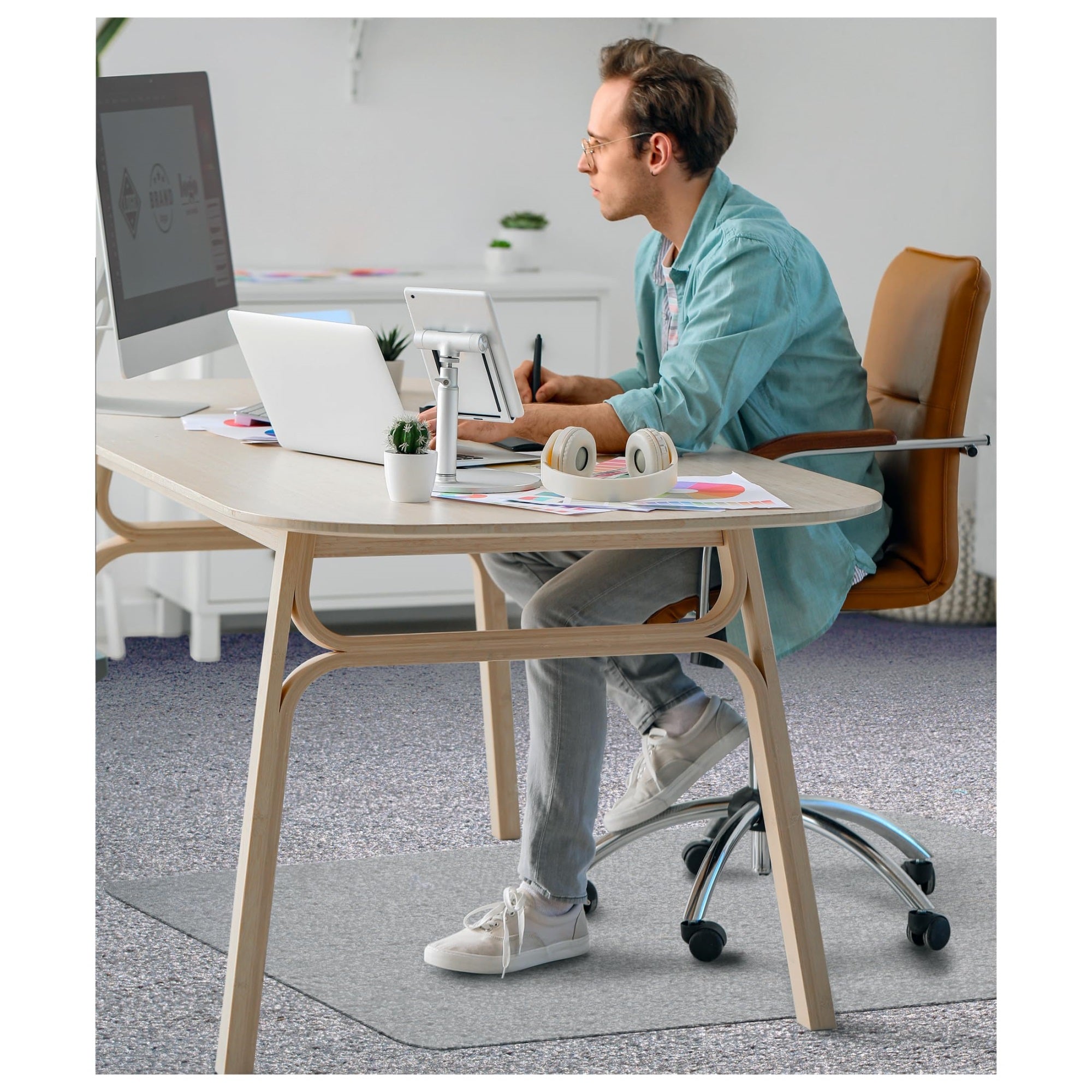 Ecotex BioPVC Rectangular Chair Mat for Low Pile Carpets up to 1/4 Thick - 29” x 47”