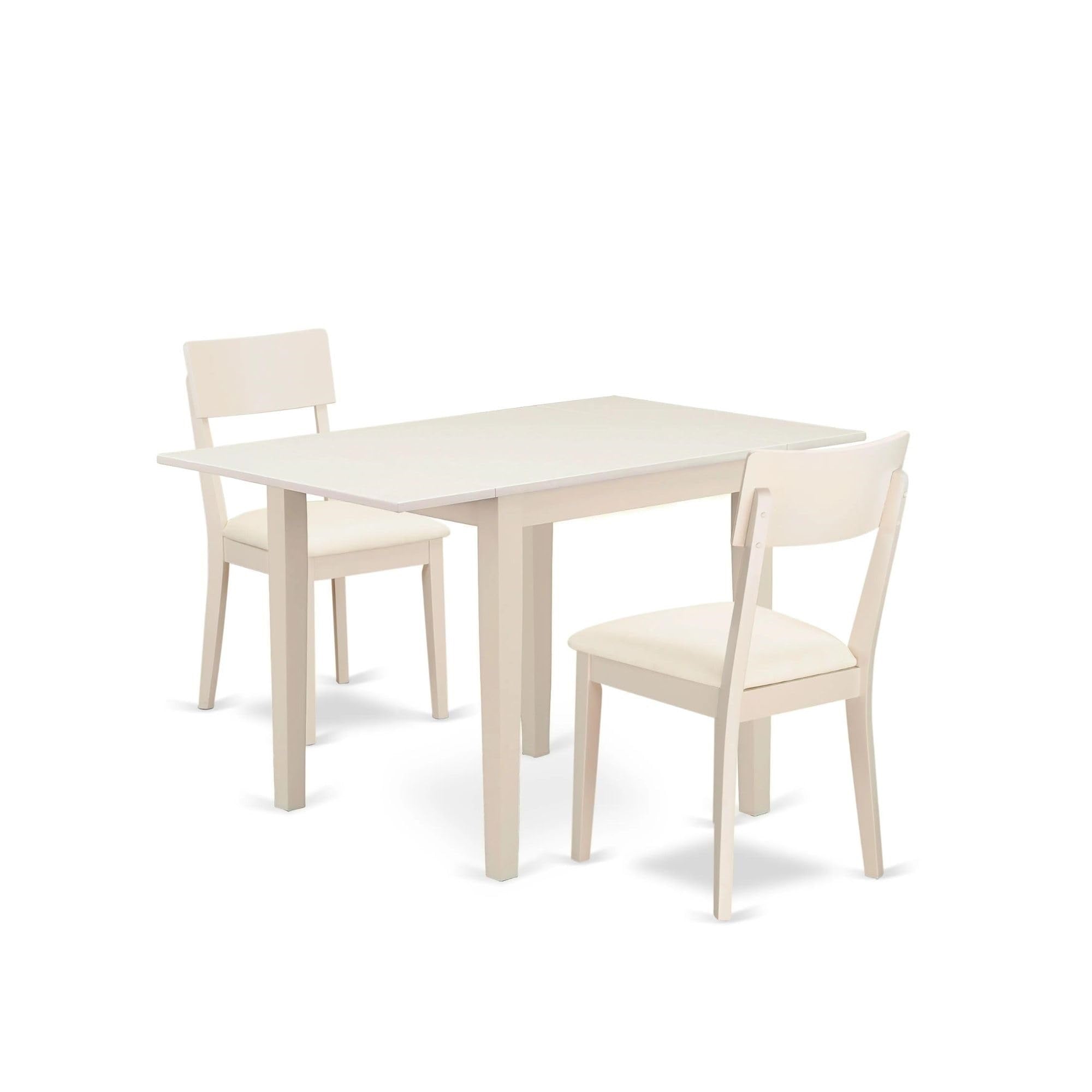 Casafoyer Ndad3-Lwh-Lc Norden 3 Piece Room Furniture Set Contains A Rectangle Dining Table With Dropleaf And 2 Faux Leather Upholstered Chairs, 30X48 Inch, Linen White