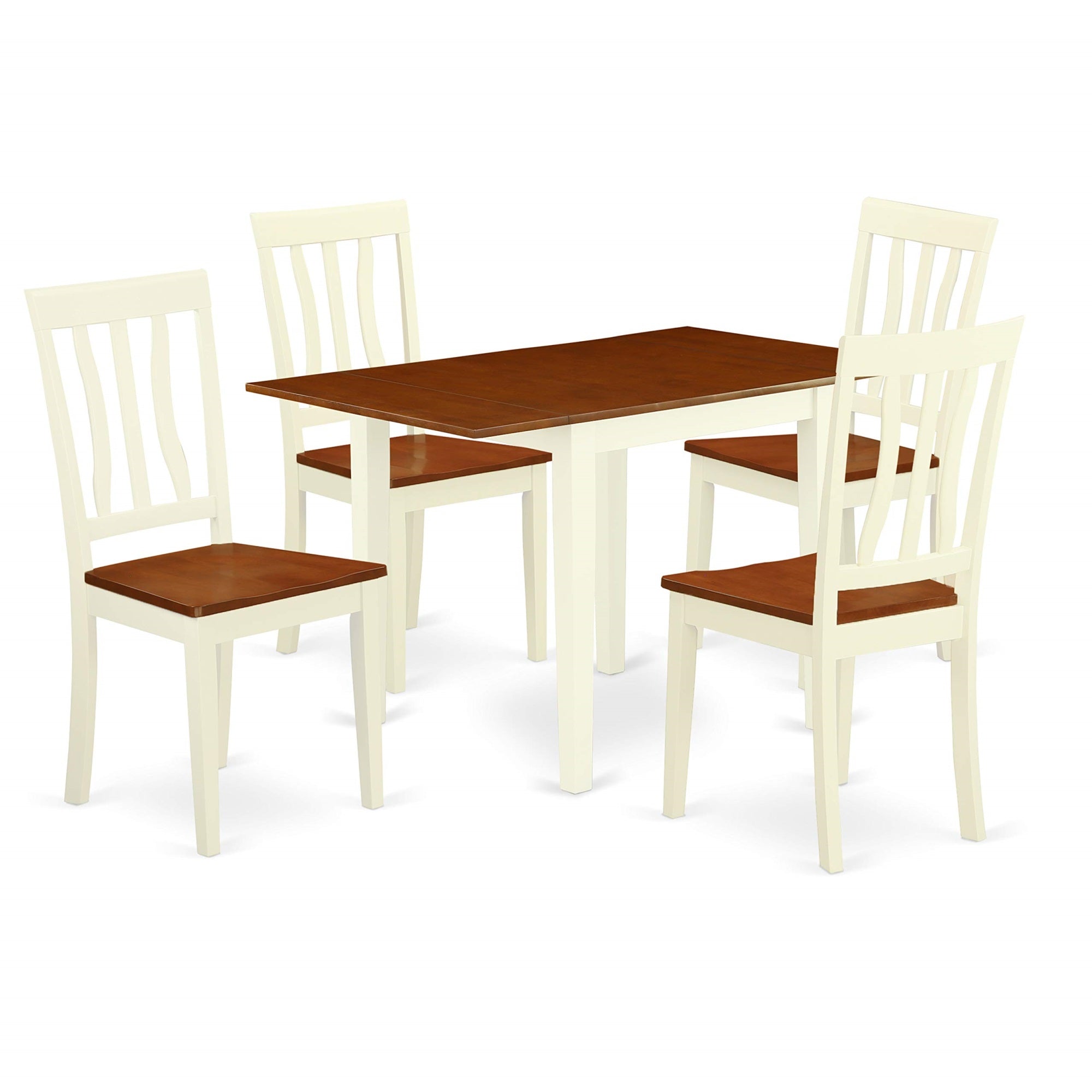 Ergode Ndan5-Whi-W, Solid Wood Wooden Dining Table Set, 4 Chairs & 1 Table, Slatted Back Design, Buttermilk Hardwood, Asian Solid Wood, Cherry Wood Seat, 9-Inch Drop Leaves, Easy Assembly, Perfect For Home Decor