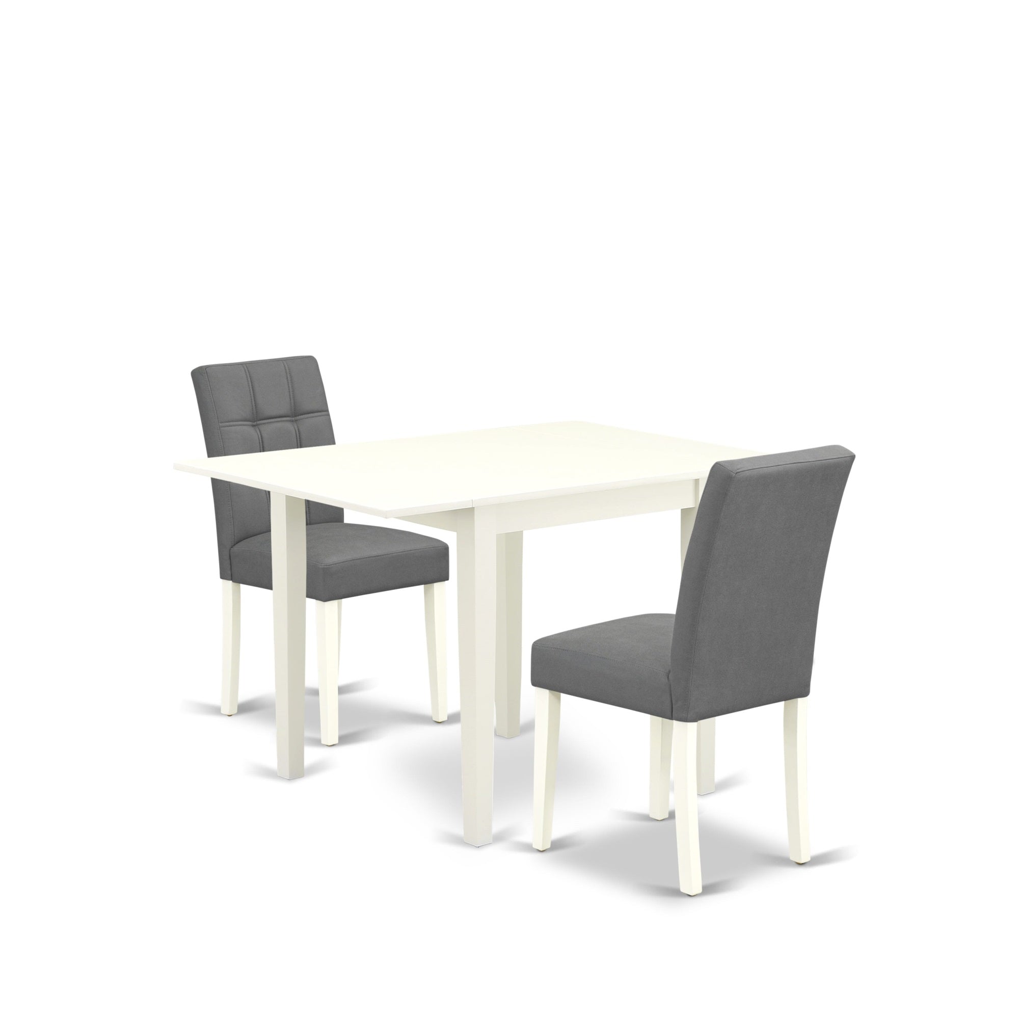 East West Furniture Ndas3-Lwh-41 3 Piece Dining Table Set Includes A Dinner Kitchen Table And 2 Platinum Gray Faux Leather Upholstered Chairs With Stylish Back- Linen White Finish
