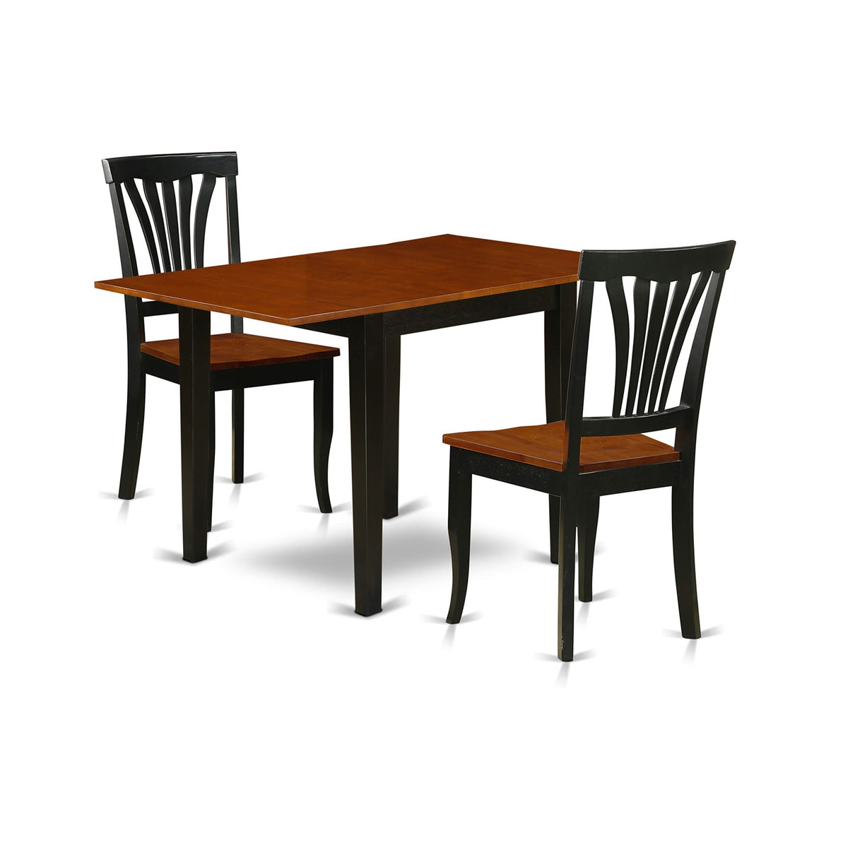 East West Furniture Ndav3-Bch-W Norden 3 Piece Set Contains A Rectangle Dining Room Table With Dropleaf And 2 Kitchen Chairs, 30X48 Inch, Black & Cherry