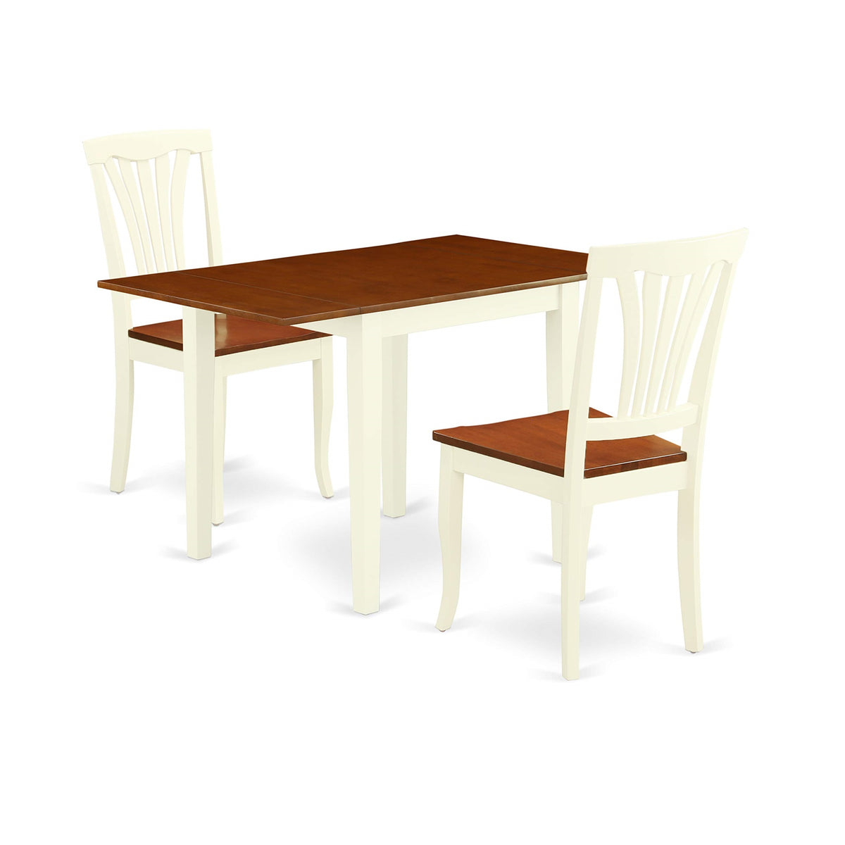 East West Furniture Ndav3-Whi-W Norden 3 Piece Dinette Set For Small Spaces Contains A Rectangle Table With Dropleaf And 2 Dining Room Chairs, 30X48 Inch, Buttermilk & Cherry