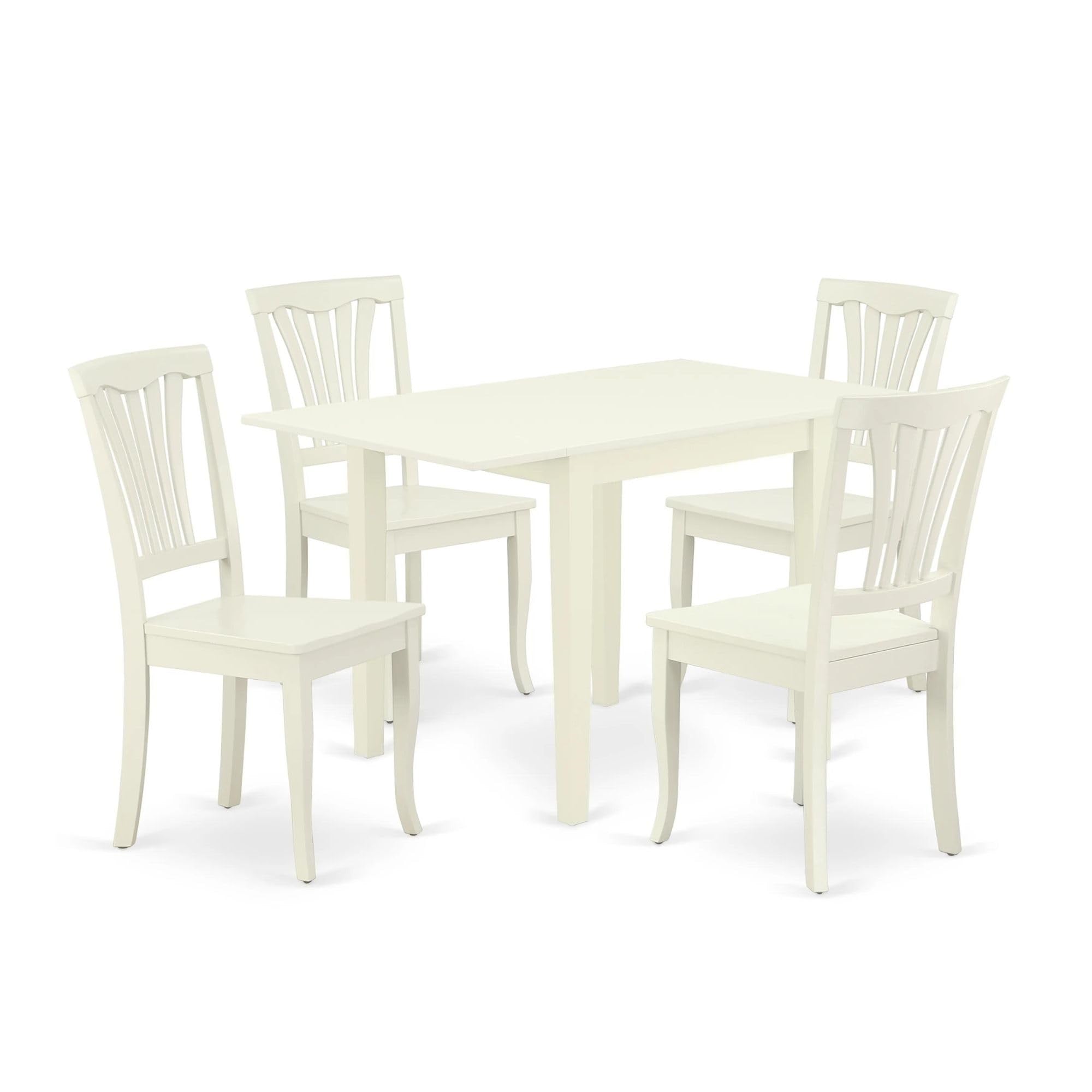 Casafoyer Ndav5-Lwh-W Norden 5 Piece Room Set Includes A Rectangle Dining Table With Dropleaf And 4 Wood Seat Chairs, 30X48 Inch, Linen White