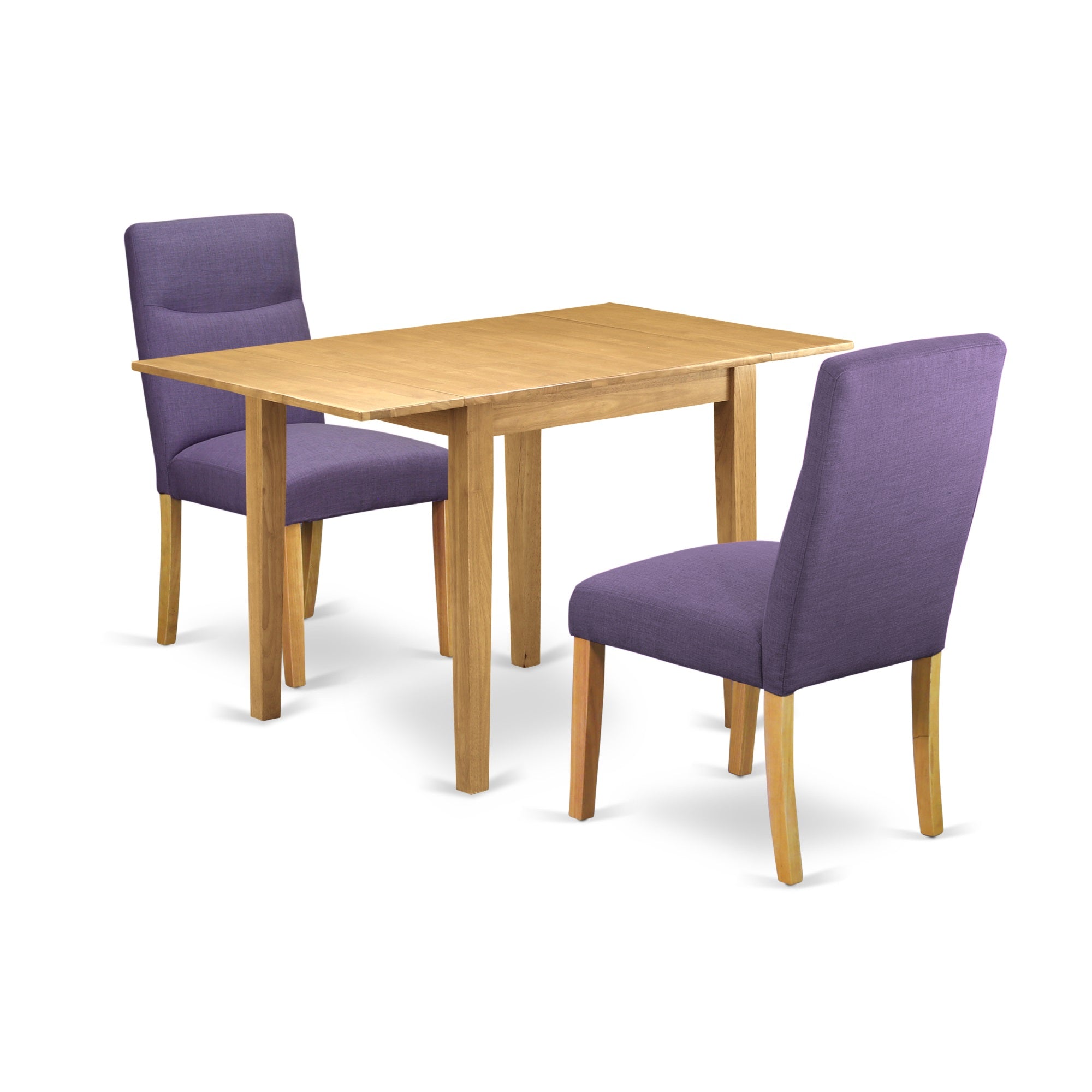 East West Furniture Ndbe3-Oak-10 Wooden Dining Table Set 3 Pc - Two Chairs For Dining Room And A Dining Room Table - Oak Finish Hardwood - Dahlia Color Linen Fabric