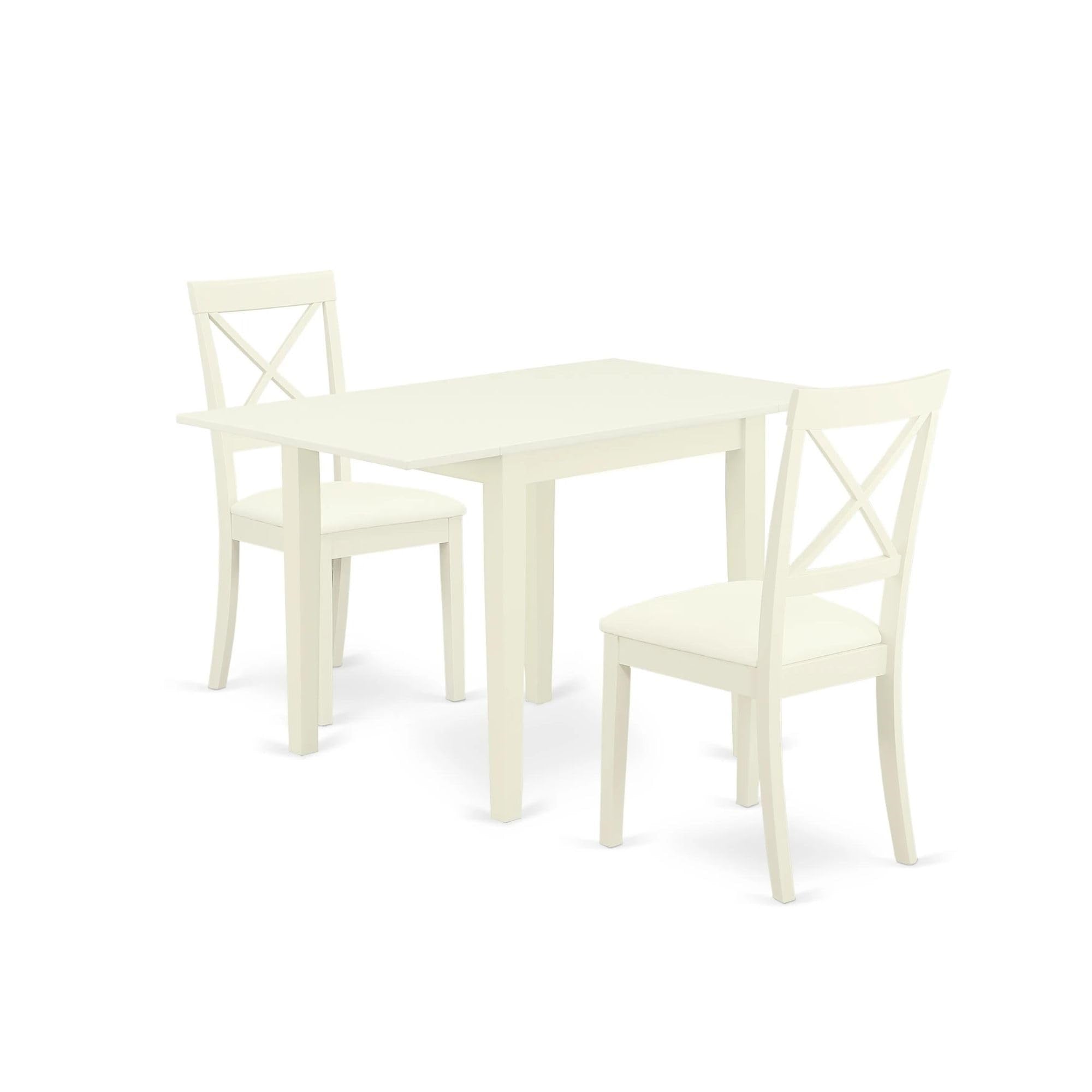 Casafoyer Ndbo3-Lwh-Lc Norden 3 Piece Room Set Contains A Rectangle Dining Table With Dropleaf And 2 Faux Leather Upholstered Chairs, 30X48 Inch, Linen White