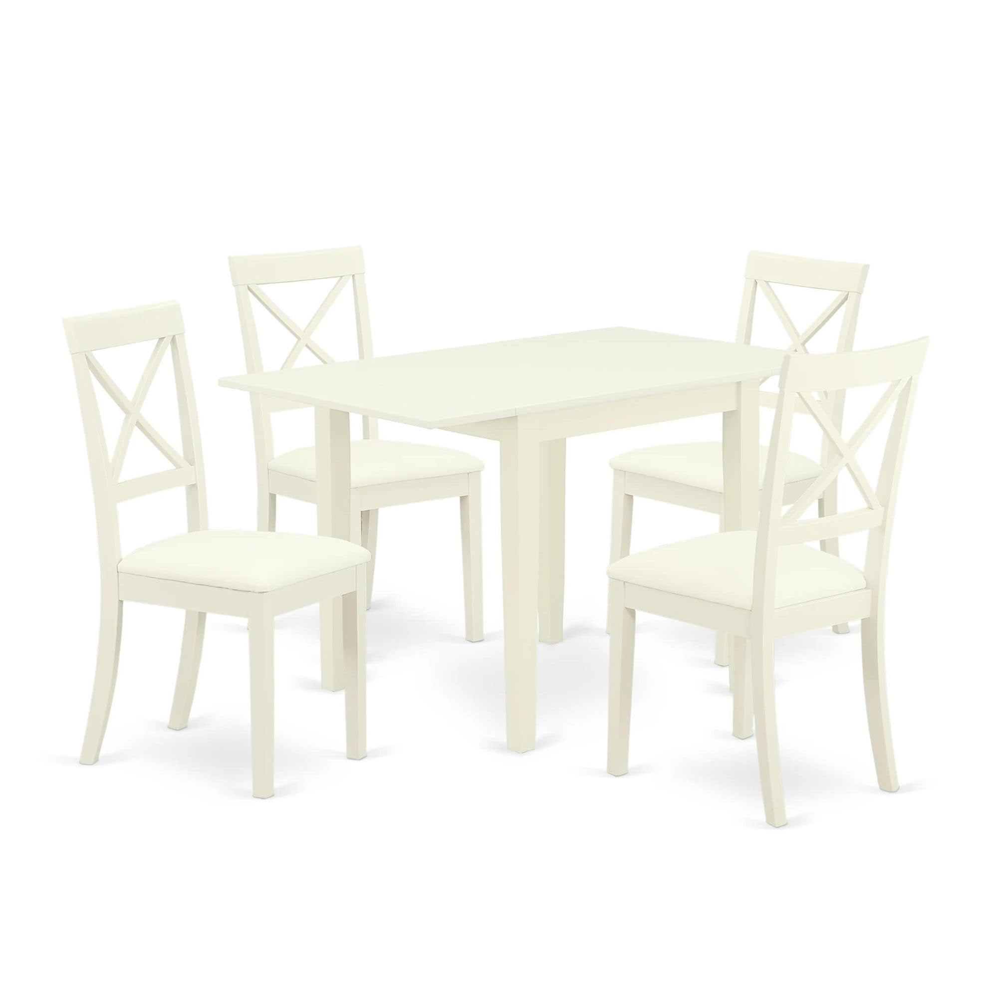 Casafoyer Ndbo5-Lwh-Lc Norden 5 Piece Dinette Set For 4 Includes A Rectangle Room Table With Dropleaf And 4 Faux Leather Kitchen Dining Chairs, 30X48 Inch, Linen White