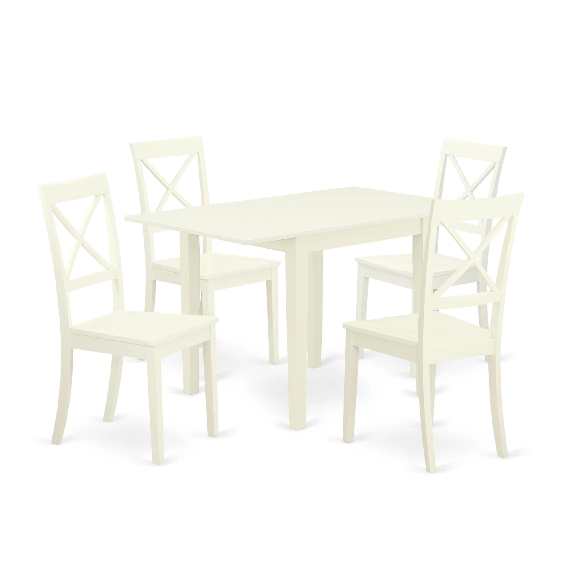 Casafoyer Ndbo5-Lwh-W Norden 5 Piece Room Set Includes A Rectangle Dining Table With Dropleaf And 4 Wood Seat Chairs, 30X48 Inch, Linen White