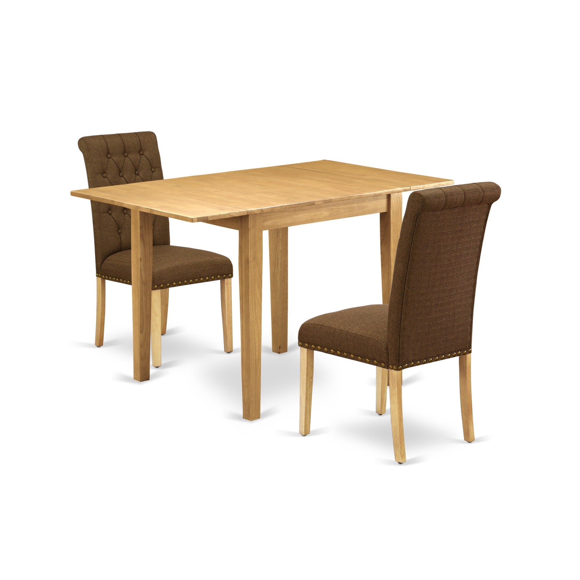 East West Furniture Ndbr3-Oak-18 Dining Table Set 3 Pc - 2 Parson Chairs And A Dining Room Table - Oak Finish Hardwood - Brown Color Linen Fabric