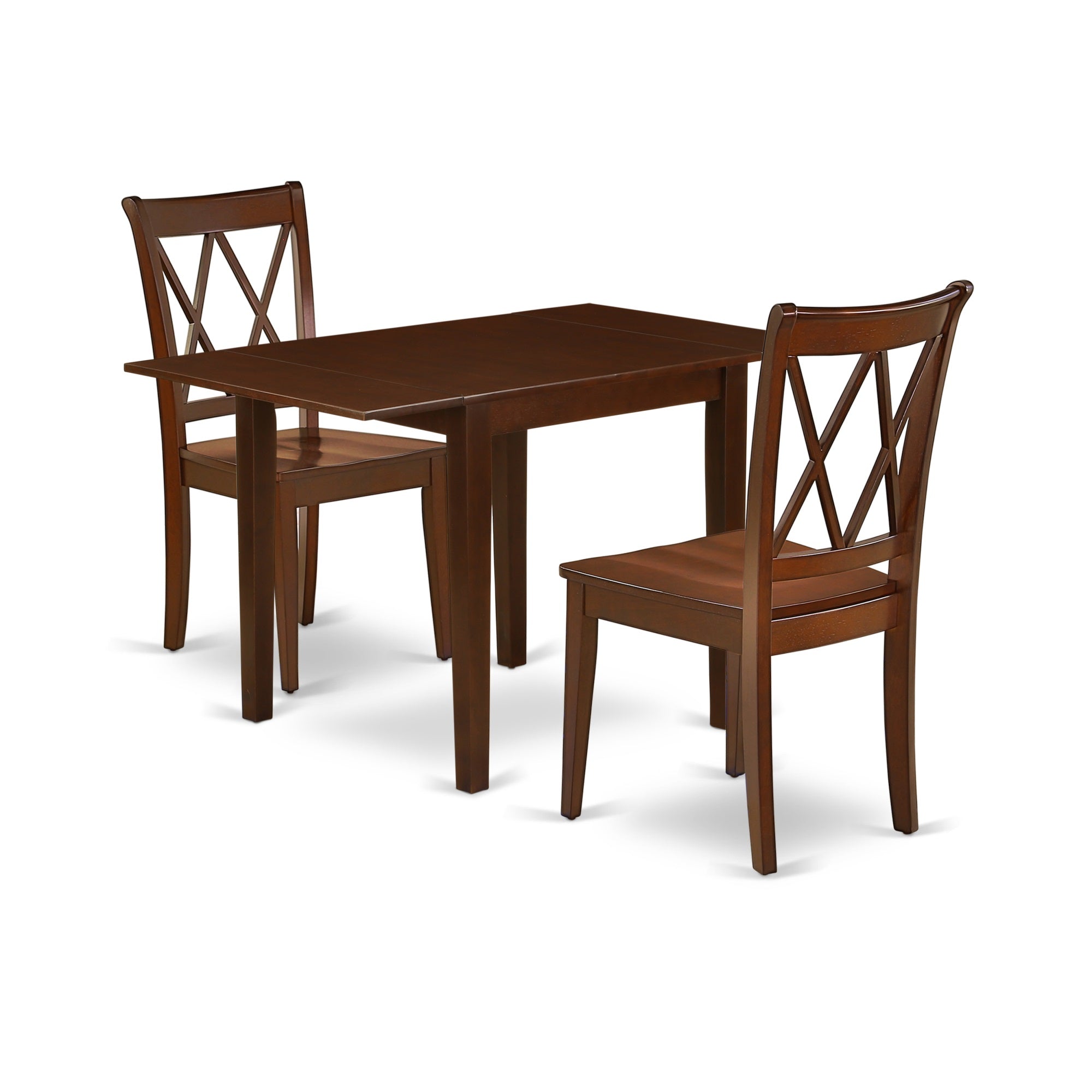 East West Furniture Ndcl3-Mah-W Dining Table Set 3 Pcs- 2 Wonderful Wooden Chairs And A Beautiful Wood Dining Table - Mahogany Finish Solid Wood Chair Seat And Table Top - Mahogany Finish Solid Wood Frame.