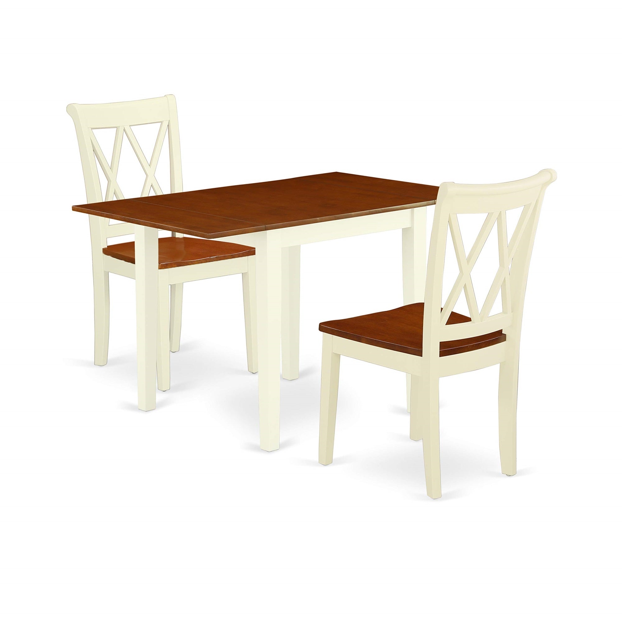 East West Furniture Ndcl3-Whi-W Norden 3 Piece Kitchen Set For Small Spaces Contains A Rectangle Room Table With Dropleaf And 2 Dining Chairs, 30X48 Inch, Buttermilk & Cherry