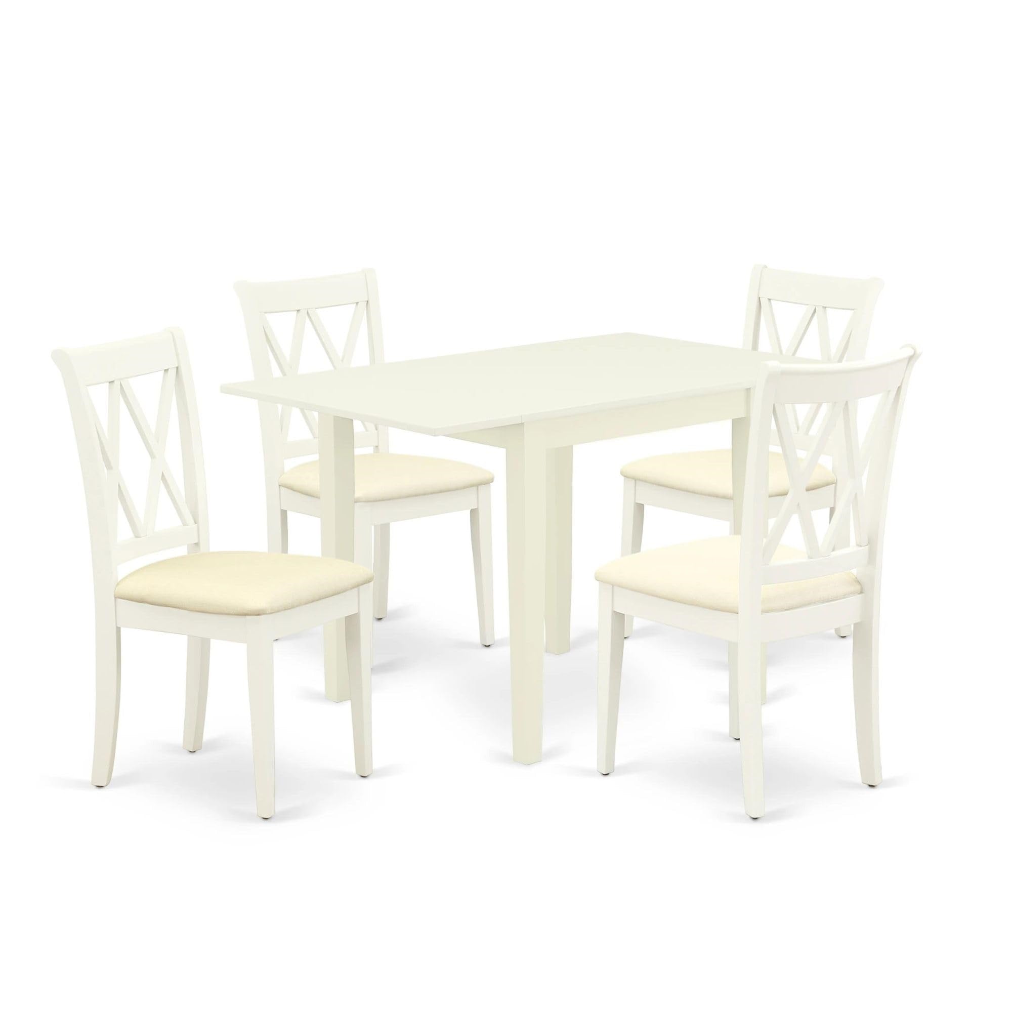 Casafoyer Ndcl5-Lwh-C Norden 5 Piece Room Set Includes A Rectangle Kitchen Table With Dropleaf And 4 Fabric Upholstered Dining Chairs, 30X48 Inch, Linen White