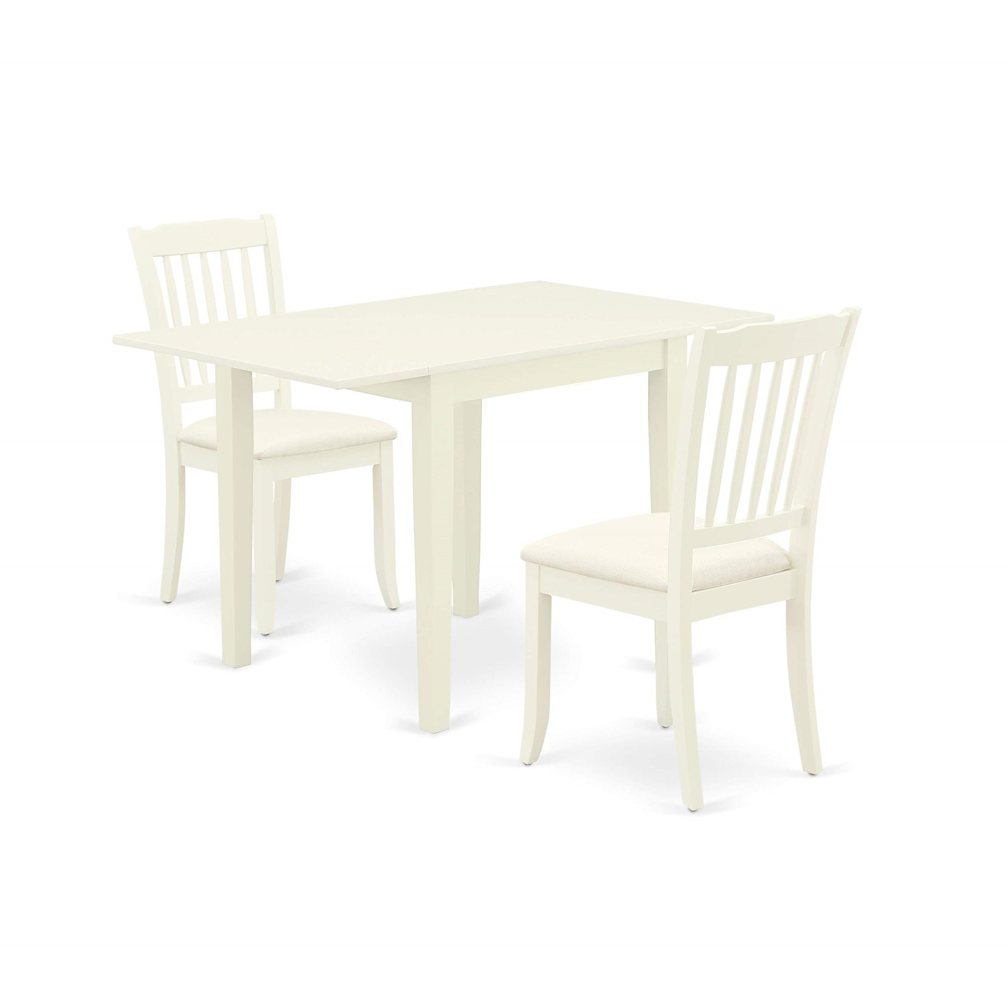East West Furniture Ndda3-Lwh-C Norden 3 Piece Dinette Set For Small Spaces Contains A Rectangle Table With Dropleaf And 2 Linen Fabric Upholstered Dining Chairs, 30X48 Inch