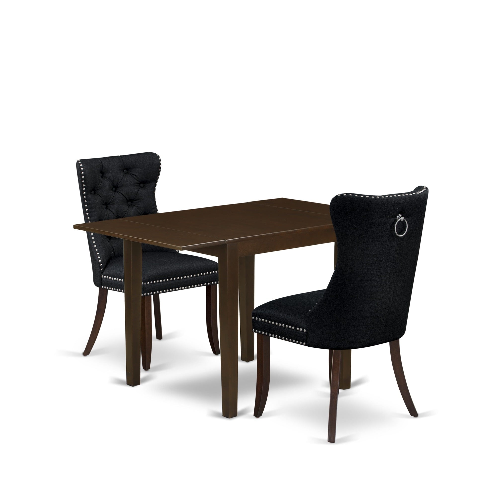 East West Furniture Ndda3-Mah-24 3 Piece Kitchen Table Set Consists Of A Rectangle Dining Table With Dropleaf And 2 Padded Chairs, 30X48 Inch, Mahogany