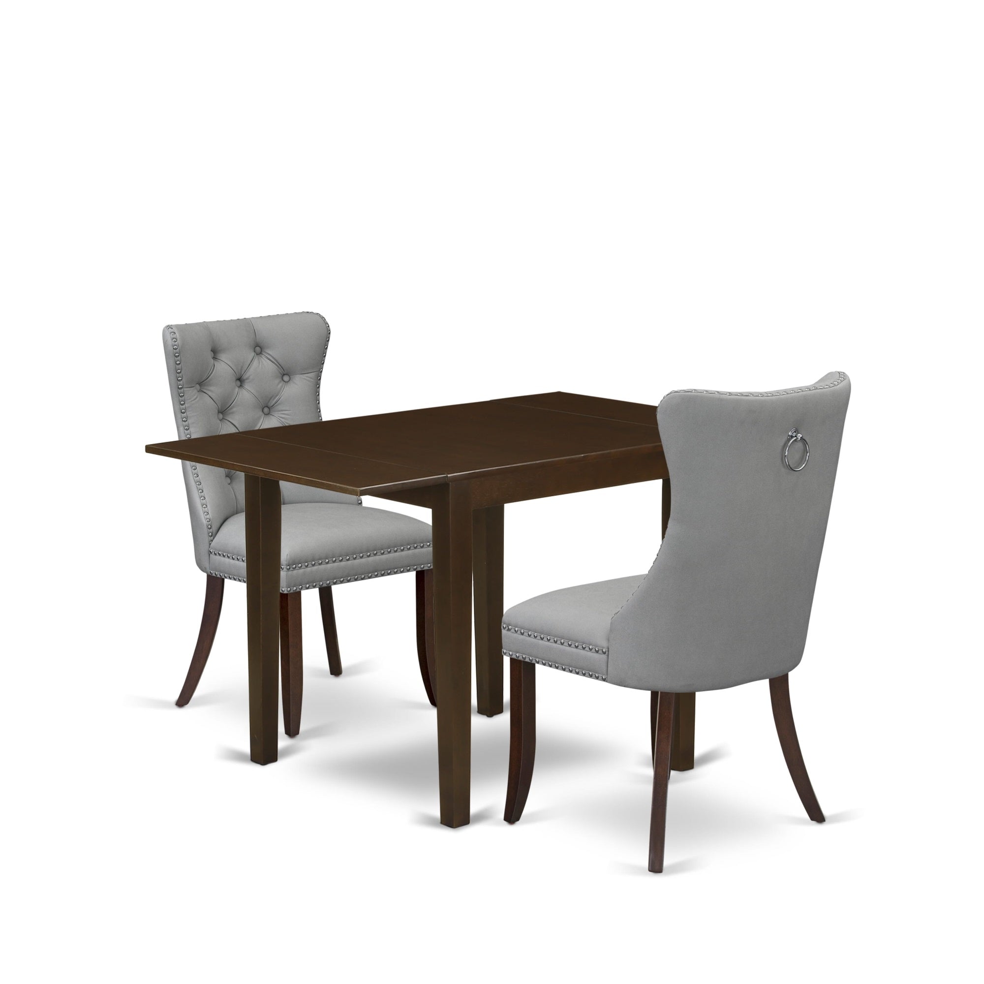 East West Furniture Ndda3-Mah-27 3 Piece Dining Room Table Set Includes A Rectangle Solid Wood Table With Dropleaf And 2 Parson Chairs, 30X48 Inch, Mahogany