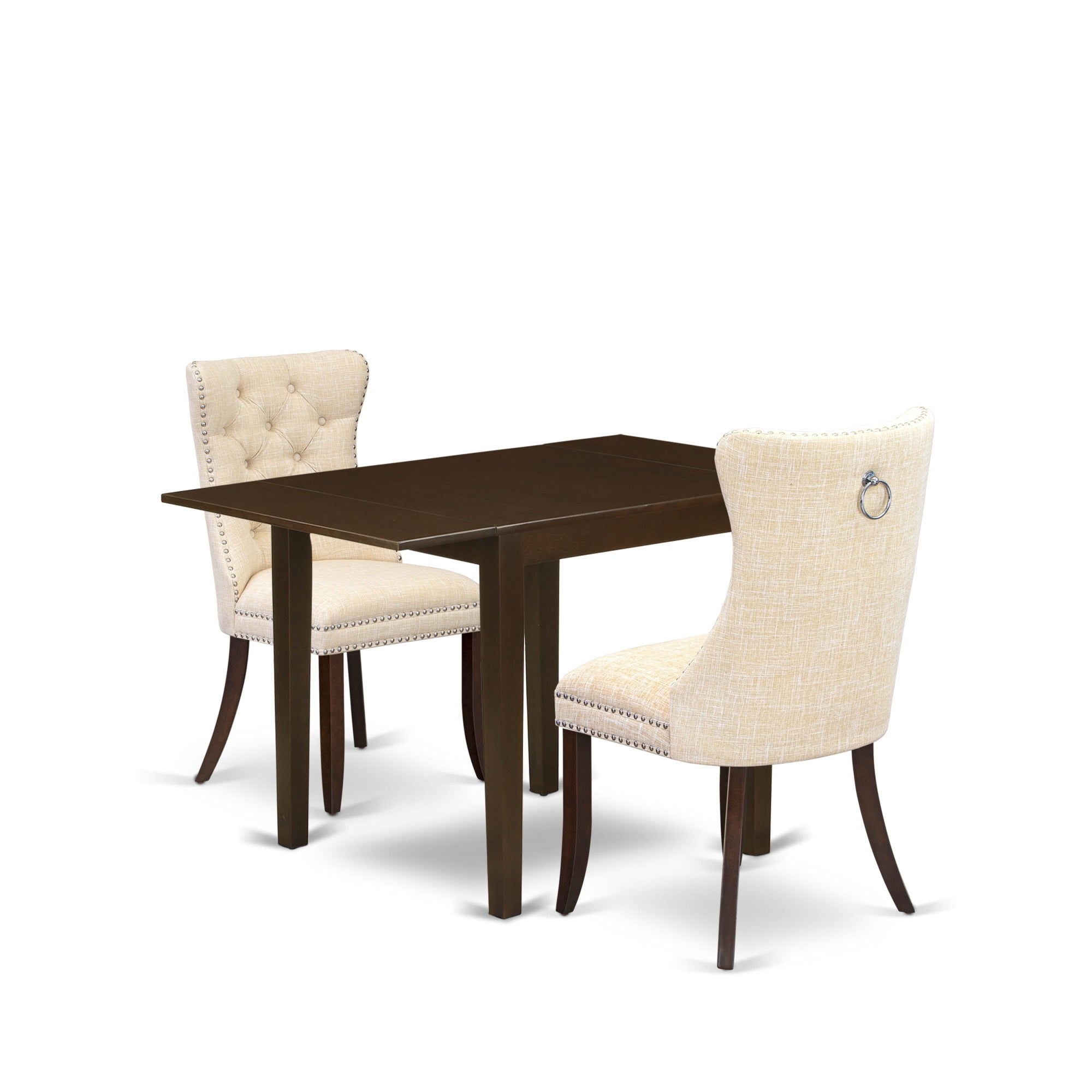 East West Furniture Ndda3-Mah-32 3 Piece Dinette Set Consists Of A Rectangle Dining Table With Dropleaf And 2 Padded Chairs, 30X48 Inch, Mahogany
