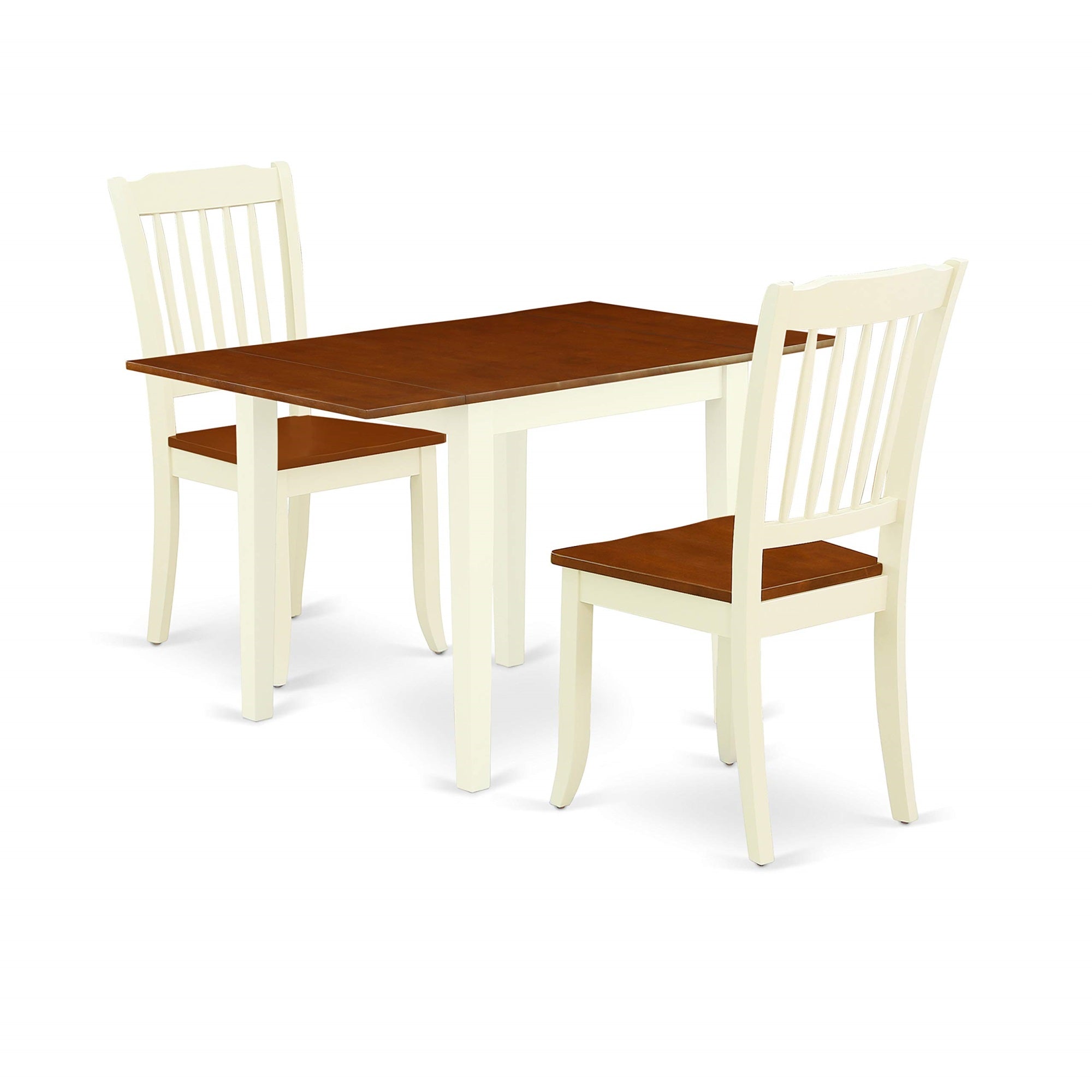 East West Furniture Ndda3-Whi-W Norden 3 Piece Set Contains A Rectangle Dining Room Table With Dropleaf And 2 Wood Seat Chairs, 30X48 Inch