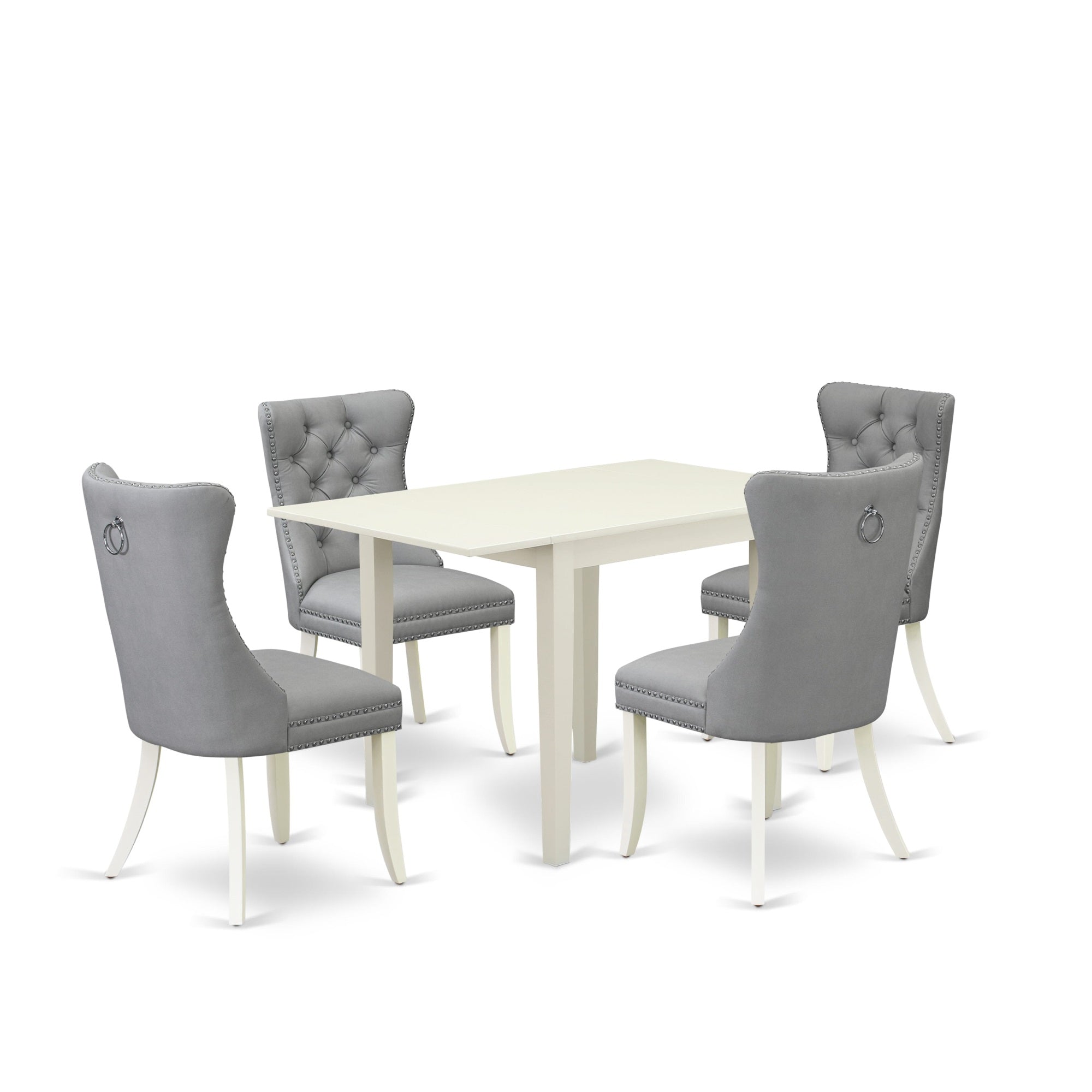 East West Furniture Ndda5-Lwh-27 5 Piece Kitchen Set Consists Of A Rectangle Dining Table With Dropleaf And 4 Upholstered Parson Chairs, 30X48 Inch, Linen White