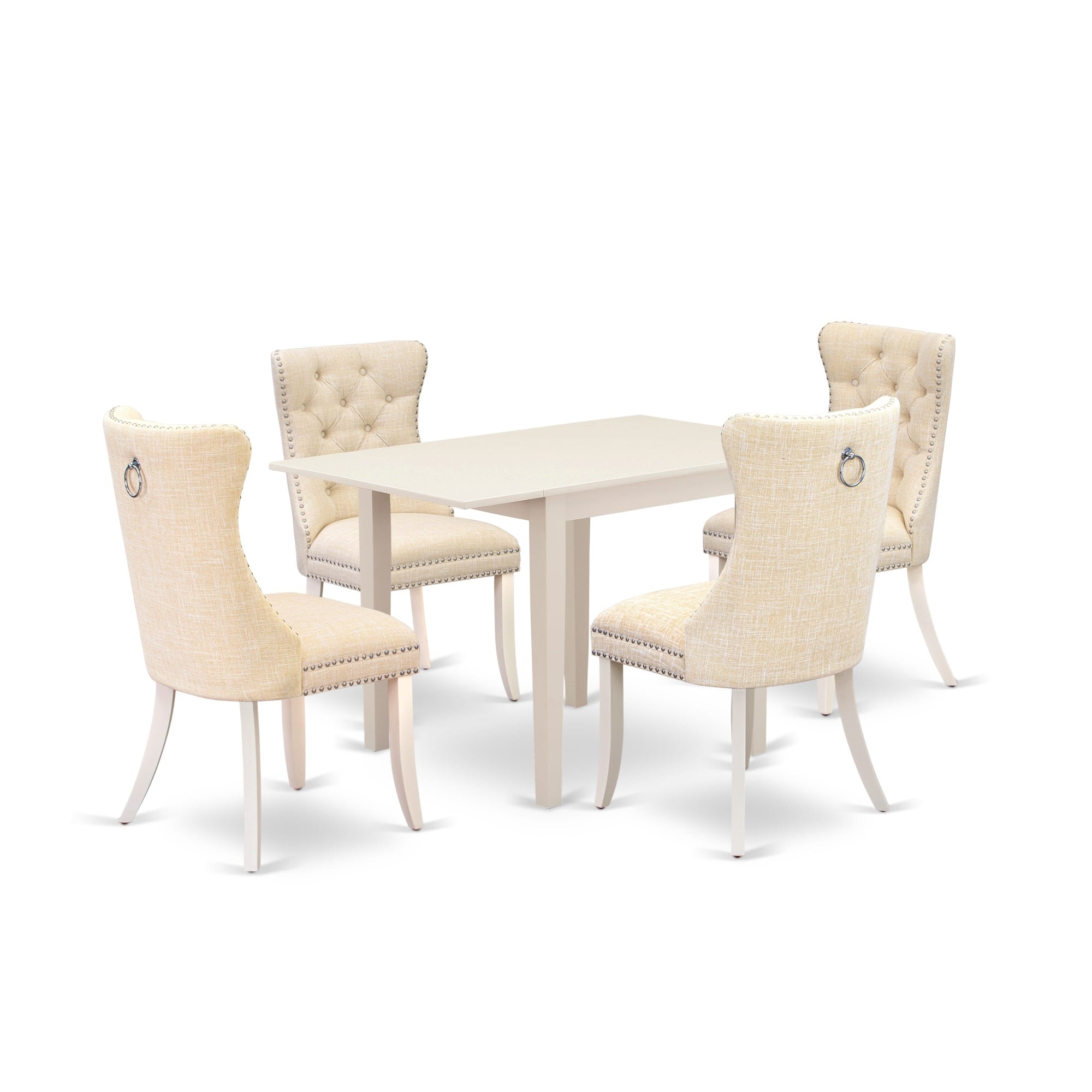 East West Furniture Ndda5-Lwh-32 5 Piece Dining Table Set Includes A Rectangle Kitchen Table With Dropleaf And 4 Padded Chairs, 30X48 Inch, Linen White