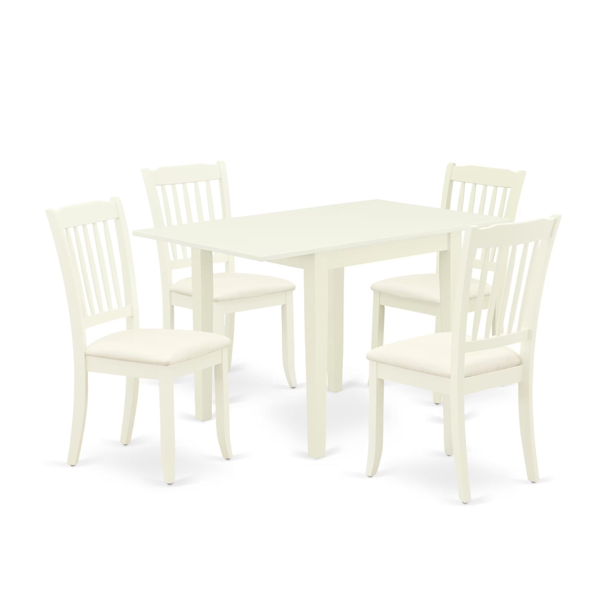 Casafoyer Ndda5-Lwh-C 5 Piece Dining Room Table Set Includes A Rectangle Kitchen Table With Dropleaf And 4 Linen Fabric Upholstered Dining Chairs, 30X48 Inch, Linen White