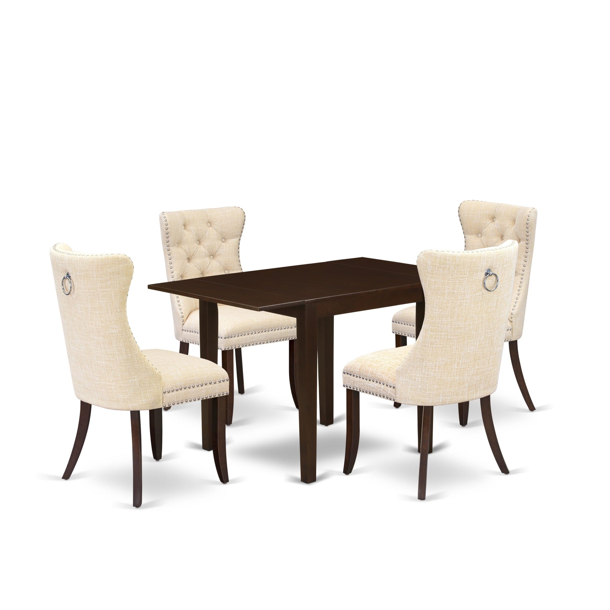 East West Furniture Ndda5-Mah-32 5 Piece Dining Table Set Includes A Rectangle Kitchen Table With Dropleaf And 4 Upholstered Chairs, 30X48 Inch, Mahogany