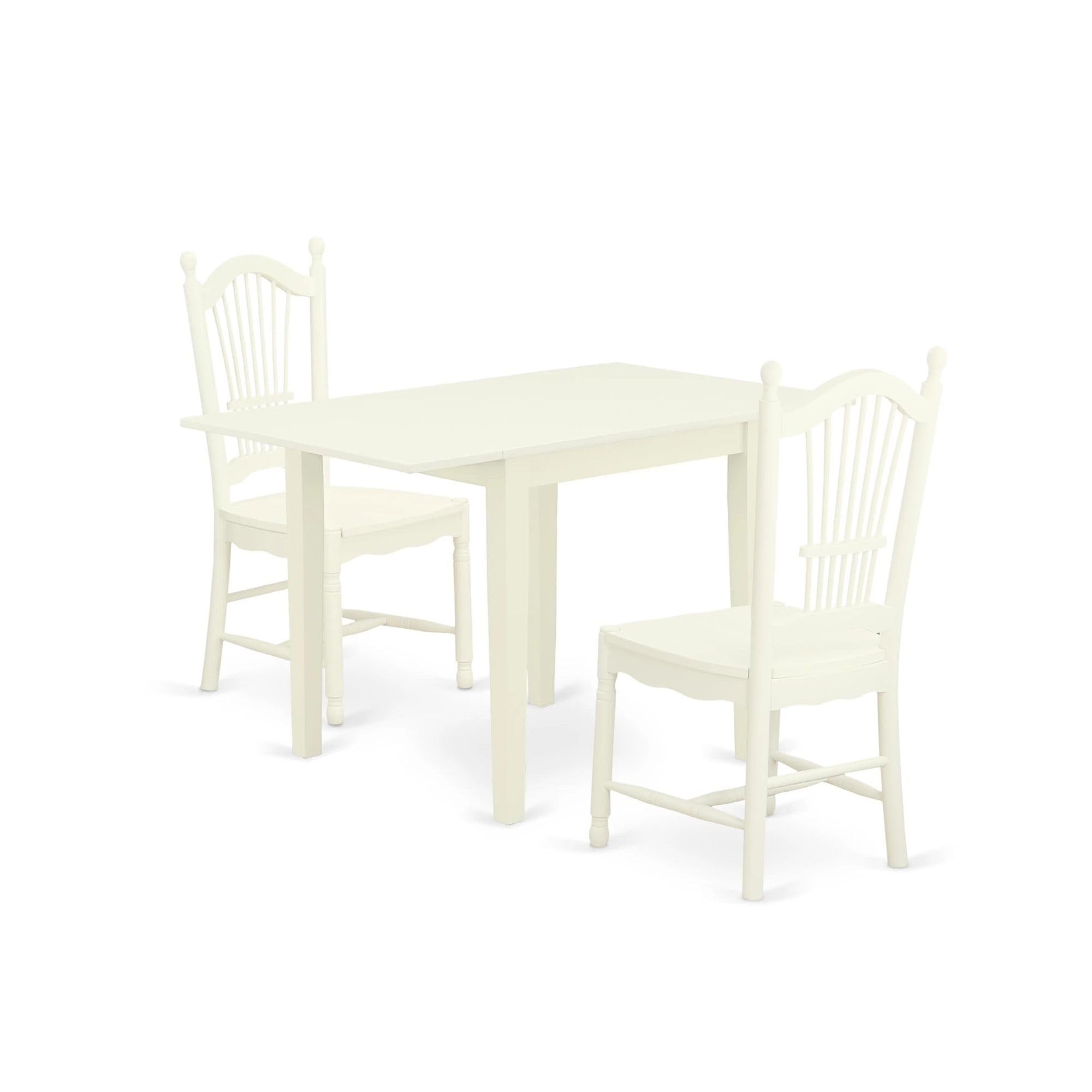 Casafoyer Nddo3-Lwh-W Norden 3 Piece Room Set Contains A Rectangle Kitchen Table With Dropleaf And 2 Dining Chairs, 30X48 Inch, Linen White