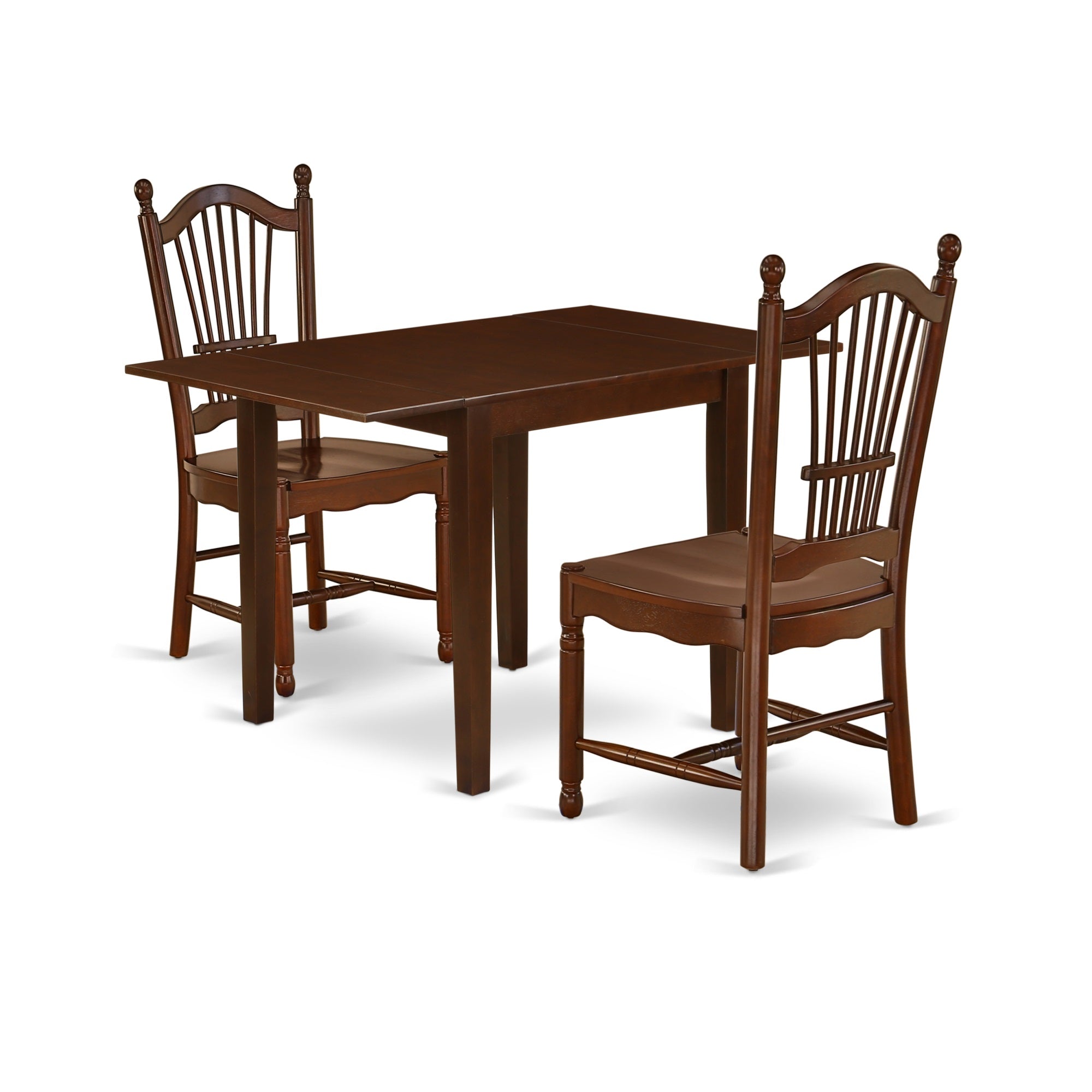 East West Furniture Nddo3-Mah-W Wooden Dining Table Set 3 Pcs- 2 Wonderful Dining Room Chairs And A Lovely Wood Dining Table - Mahogany Finish Solid Wood Chair Seat - Mahogany Finish Solid Wood Structure.