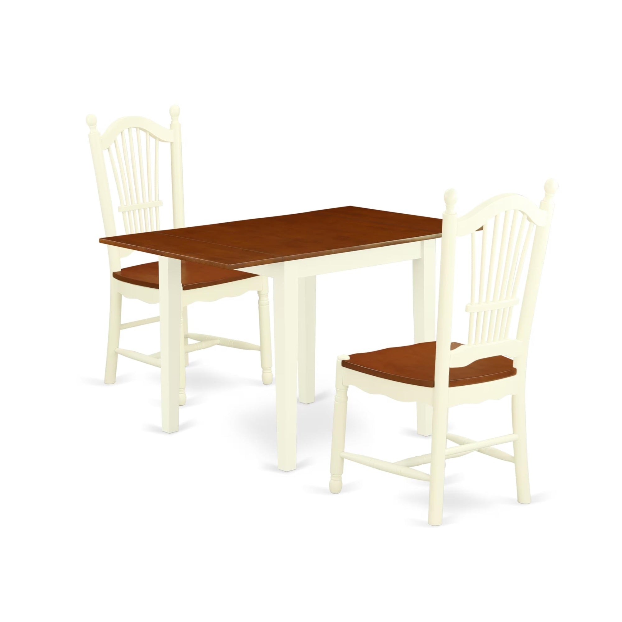 Casafoyer Nddo3-Whi-W Norden 3 Piece Set Contains A Rectangle Dining Room Table With Dropleaf And 2 Wood Seat Chairs, 30X48 Inch, Buttermilk & Cherry