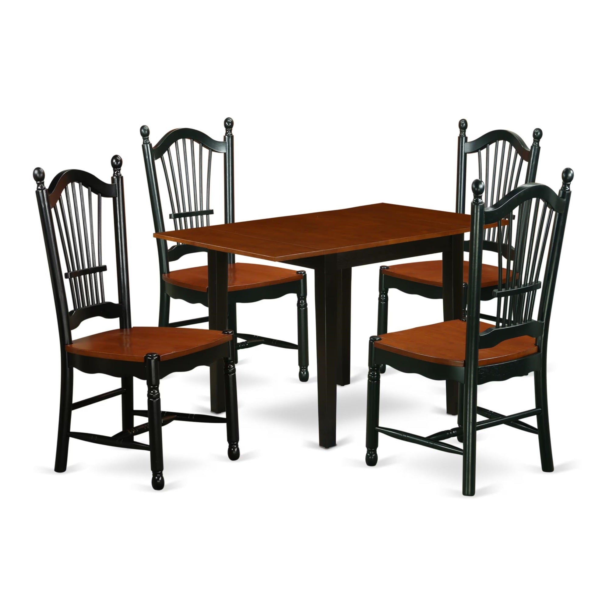 Casafoyer Nddo5-Bch-W Norden 5 Piece Set Includes A Rectangle Dining Room Table With Dropleaf And 4 Wood Seat Chairs, 30X48 Inch, Black & Cherry