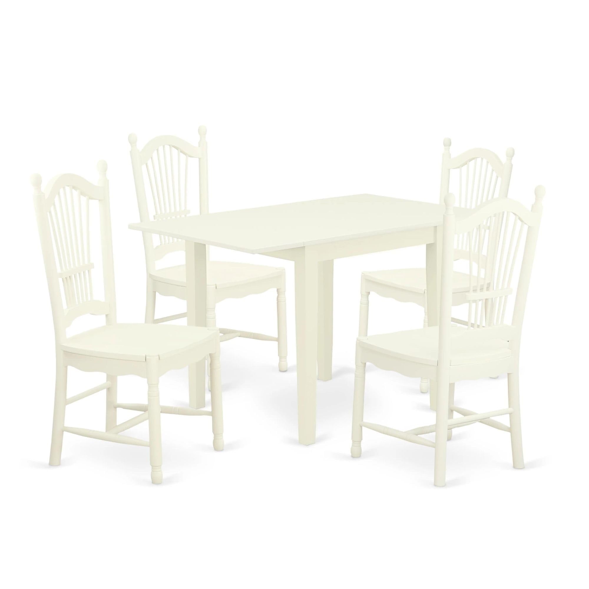 Casafoyer Nddo5-Lwh-W Norden 5 Piece Room Set Includes A Rectangle Dining Table With Dropleaf And 4 Wood Seat Chairs, 30X48 Inch, Linen White