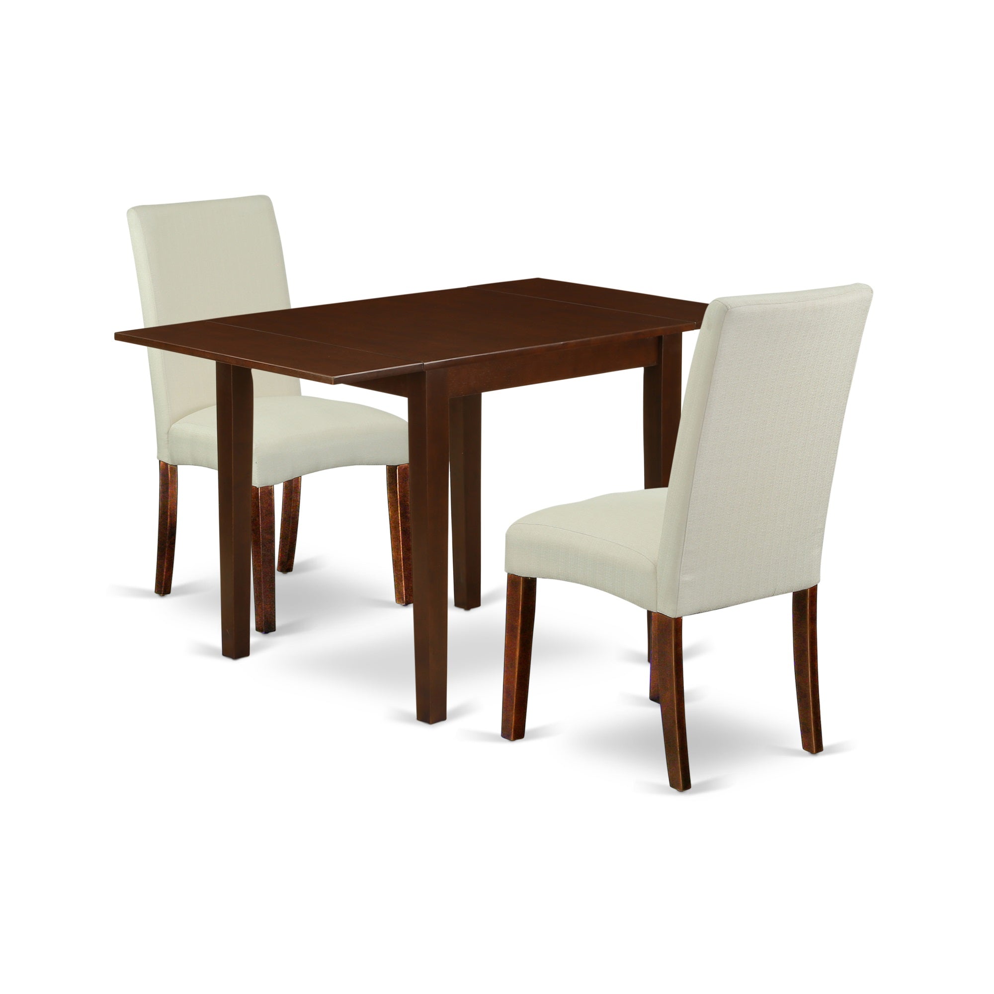 East West Furniture Nddr3-Mah-01 Dinette Set 3 Pcs - 2 Parson Dining Chairs And A Dinner Table - Mahogany Finish Solid Wood - Cream Color Linen Fabric