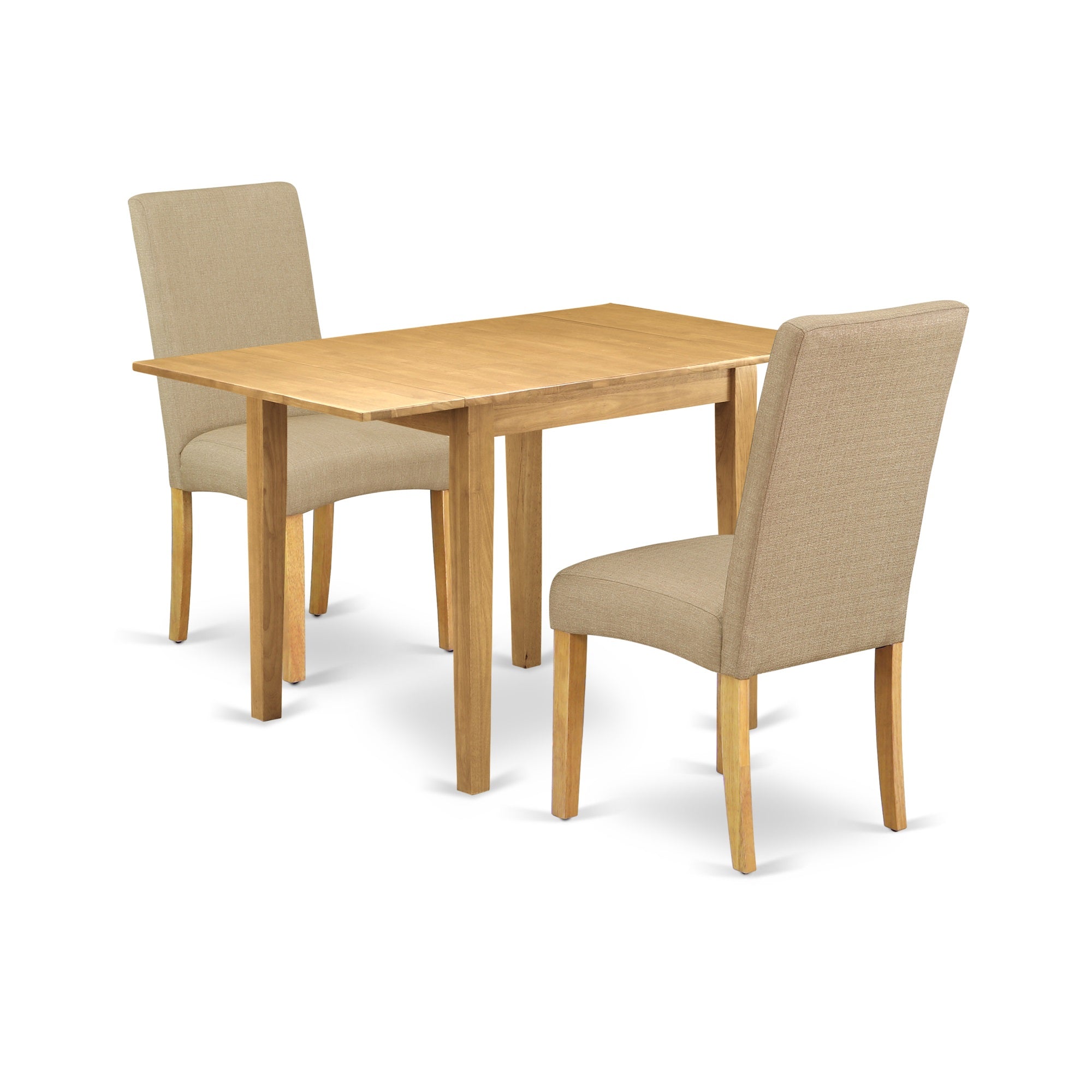 East West Furniture Nddr3-Oak-16 Dining Room Table Set 3 Pcs - 2 Chairs For Dining Room And A Dining Table - Oak Finish Solid Wood - Dark Khaki Color Linen Fabric