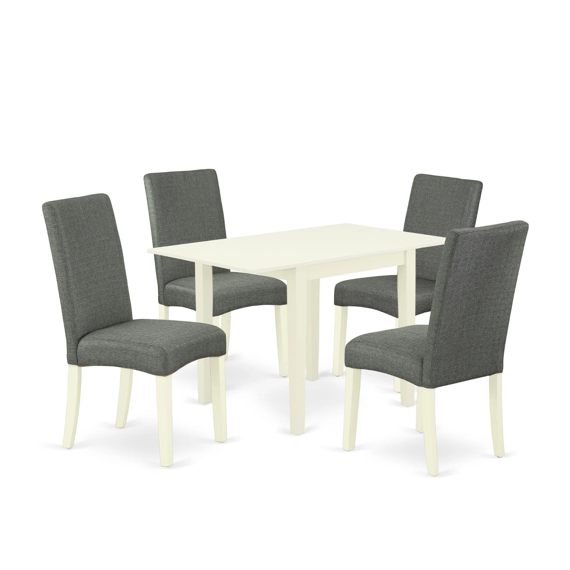 Casafoyer Nddr5-Lwh-07 Norden 5 Piece Kitchen Set For 4 Includes A Rectangle Dining Room Table With Dropleaf And 4 Gray Fabric Upholstered Chairs, 30X48 Inch, Linen White