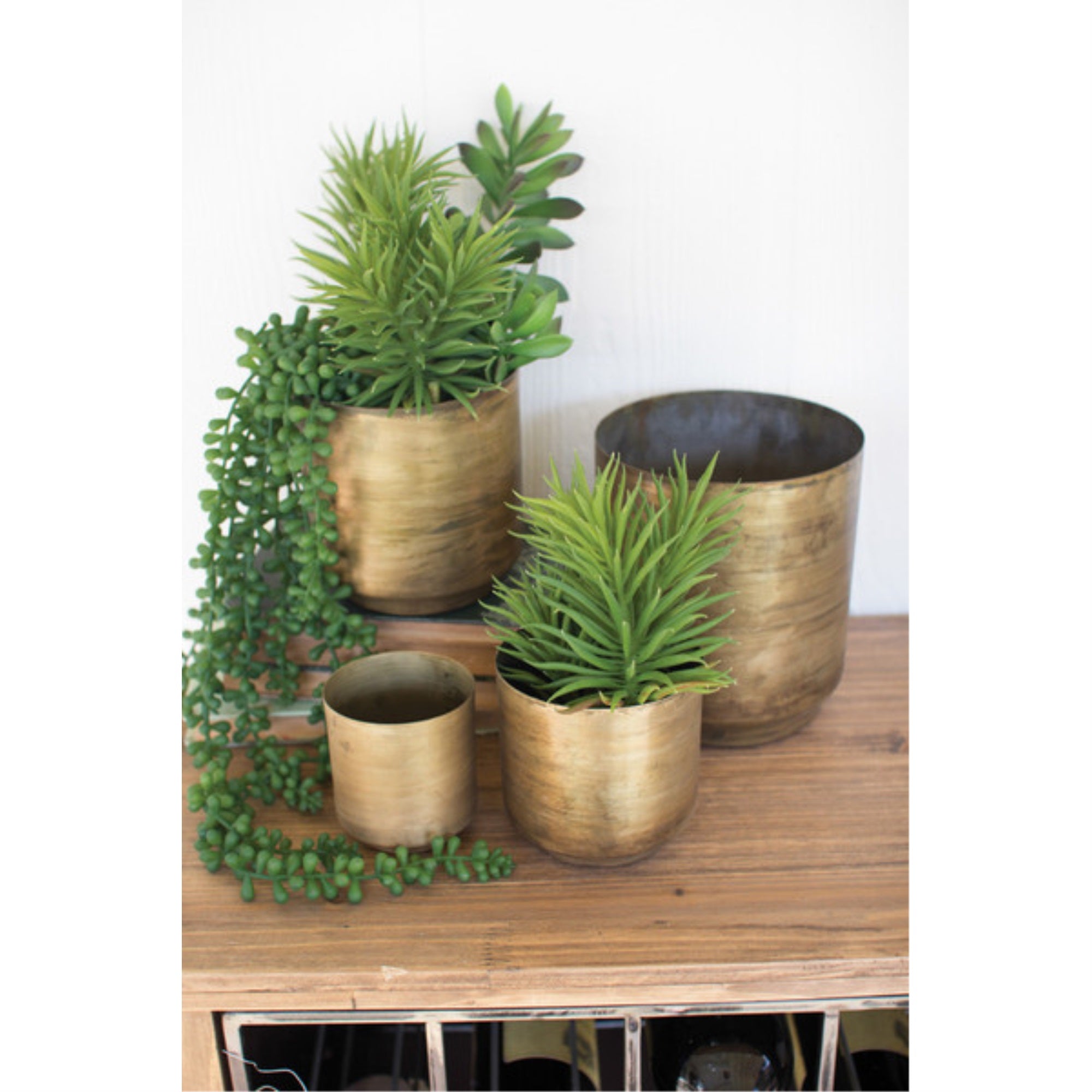 Set Of Four  Metal Aged Brass Flower Pots