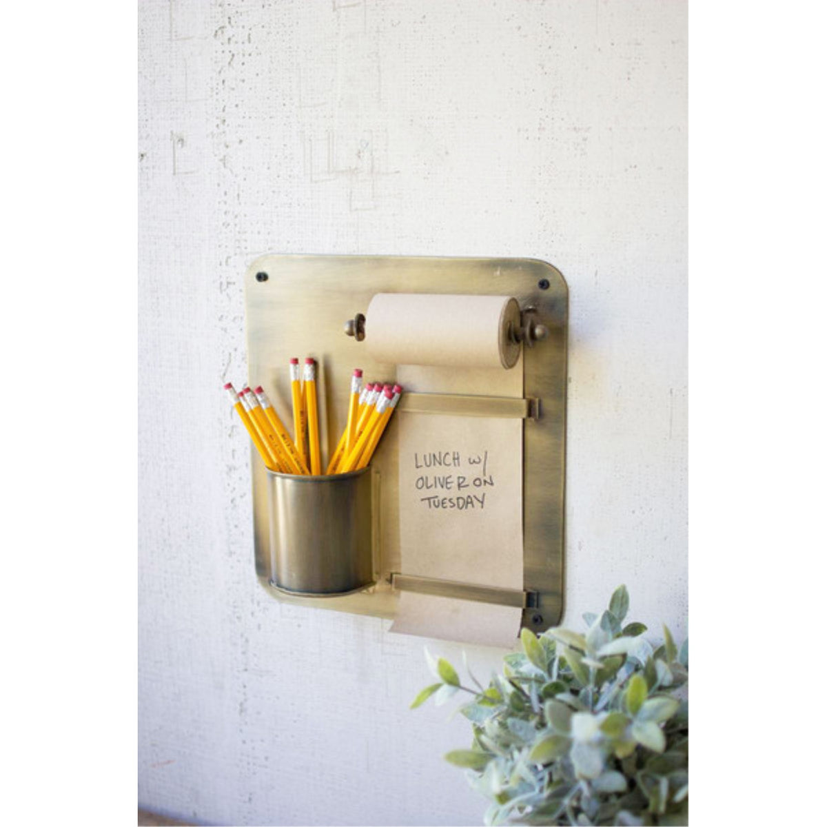 Note Roll With Antique Brass Wall Rack With Pencil Holder